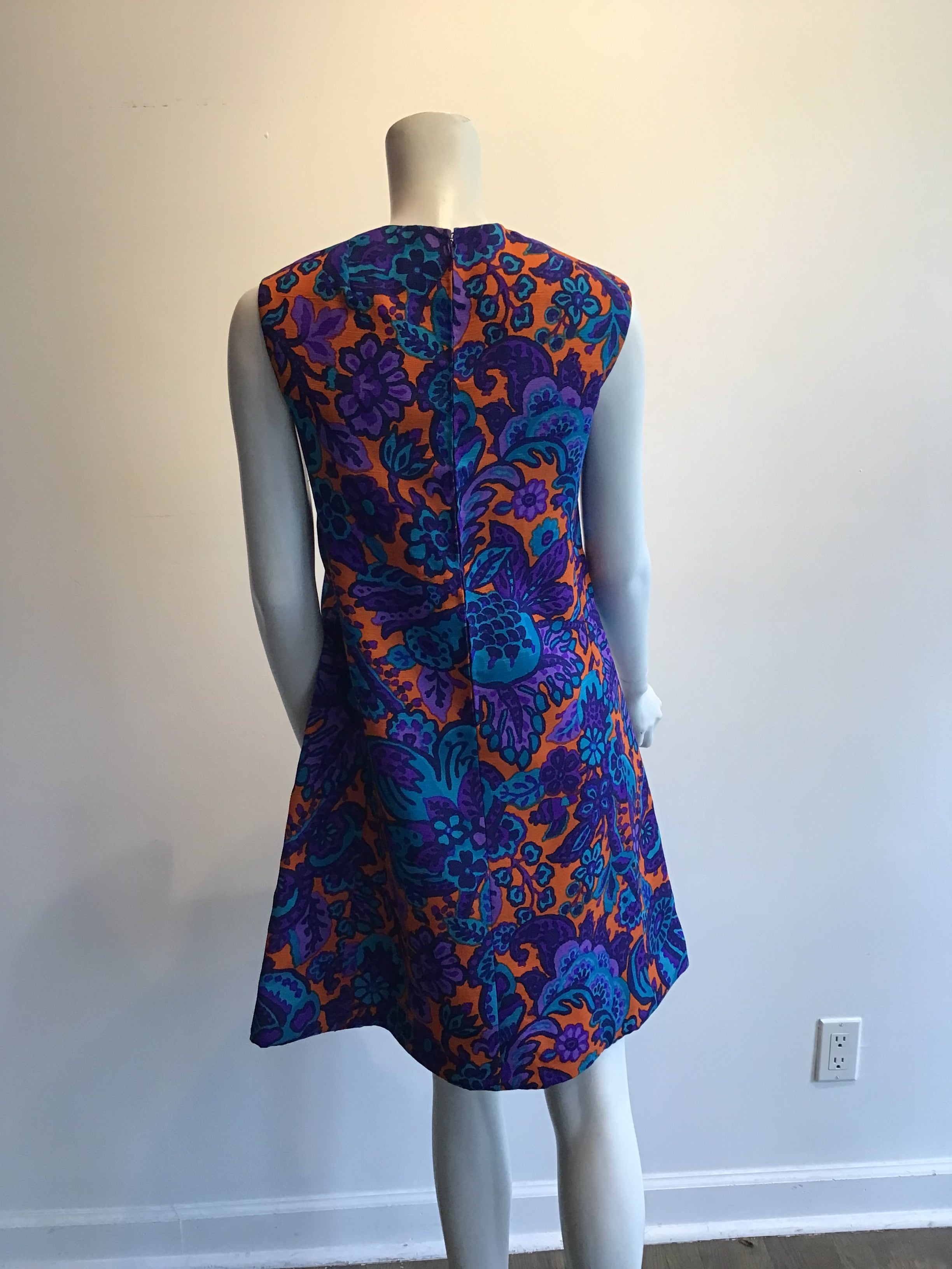 1960s Multicolor Printed Linen Sun Dress Size 8
