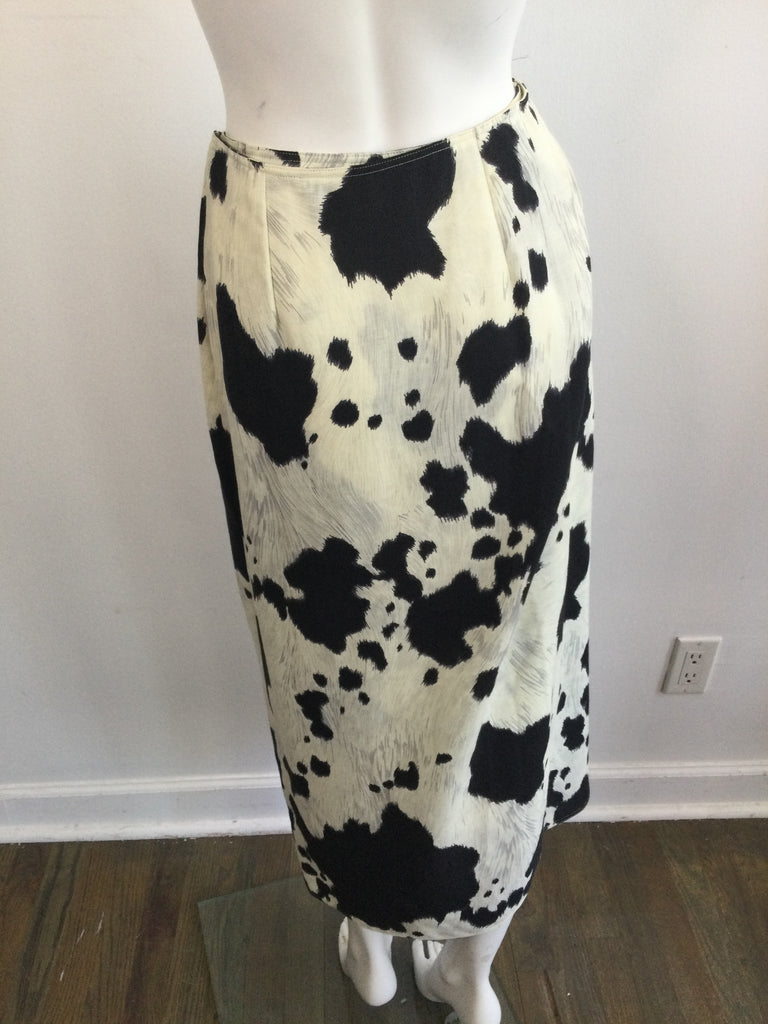1980s Anne Klein Cotton Black and White Cow Print Size 10