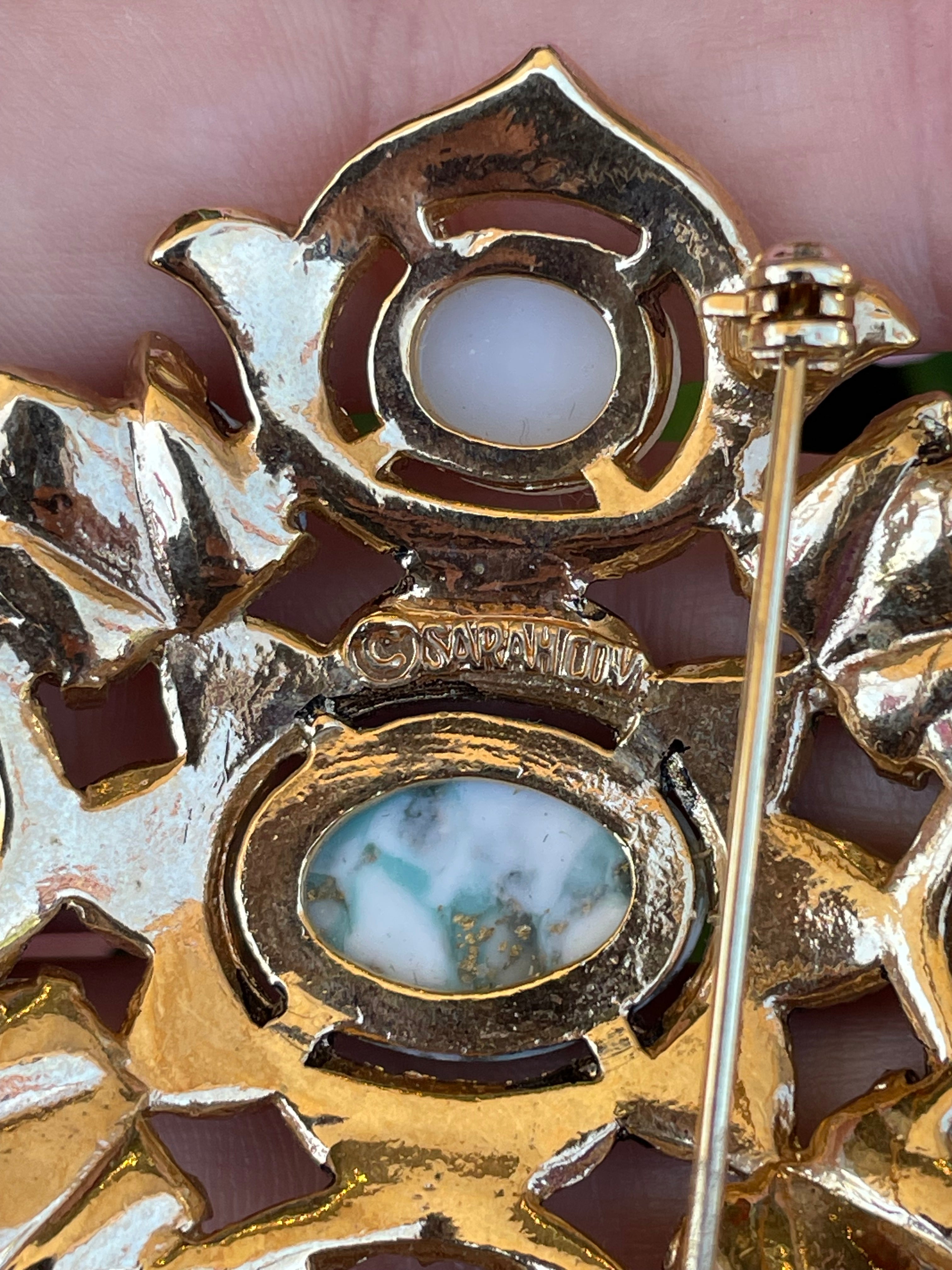 Gold,Pearl, and Faux Turquoise Pin / Brooch
