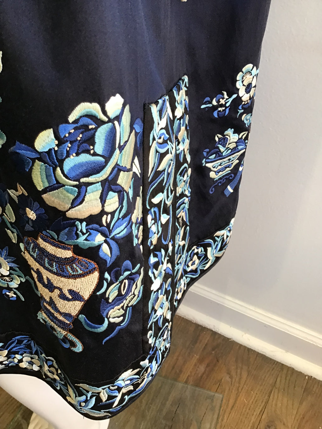 1990’s Ralph Lauren Embroidered Blue Silk Chinese Style Jacket Size 10