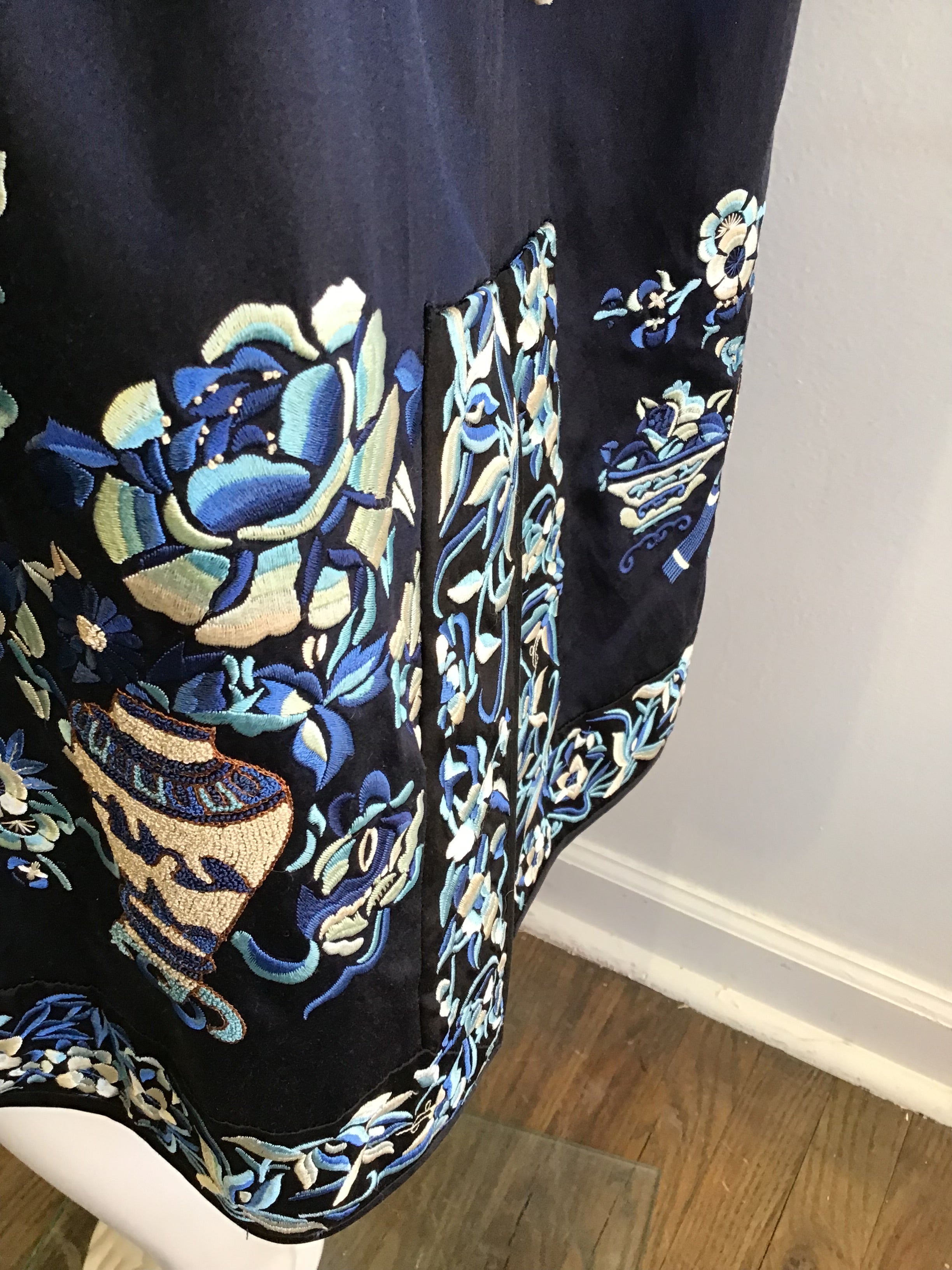 1990’s Ralph Lauren Embroidered Blue Silk Chinese Style Jacket Size 10