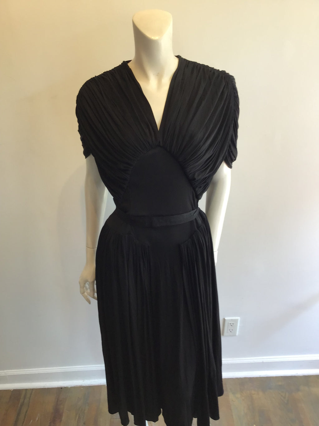 1930’s Christine Misset Black Silk Jersey Dress Size 8