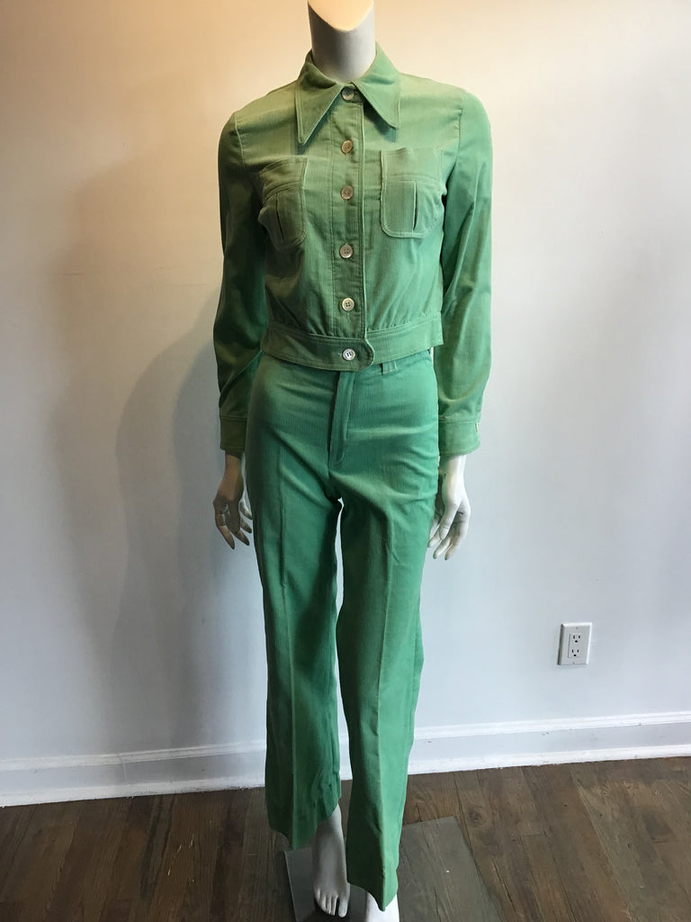 1970’s Mint Green Cotton Corduroy Suit made by Jones of New York Size 2/3