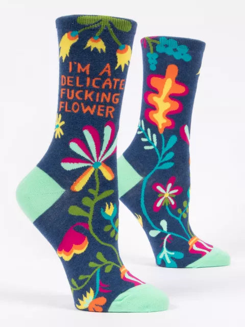 Im a delicate fucking flower blue floral womens socks