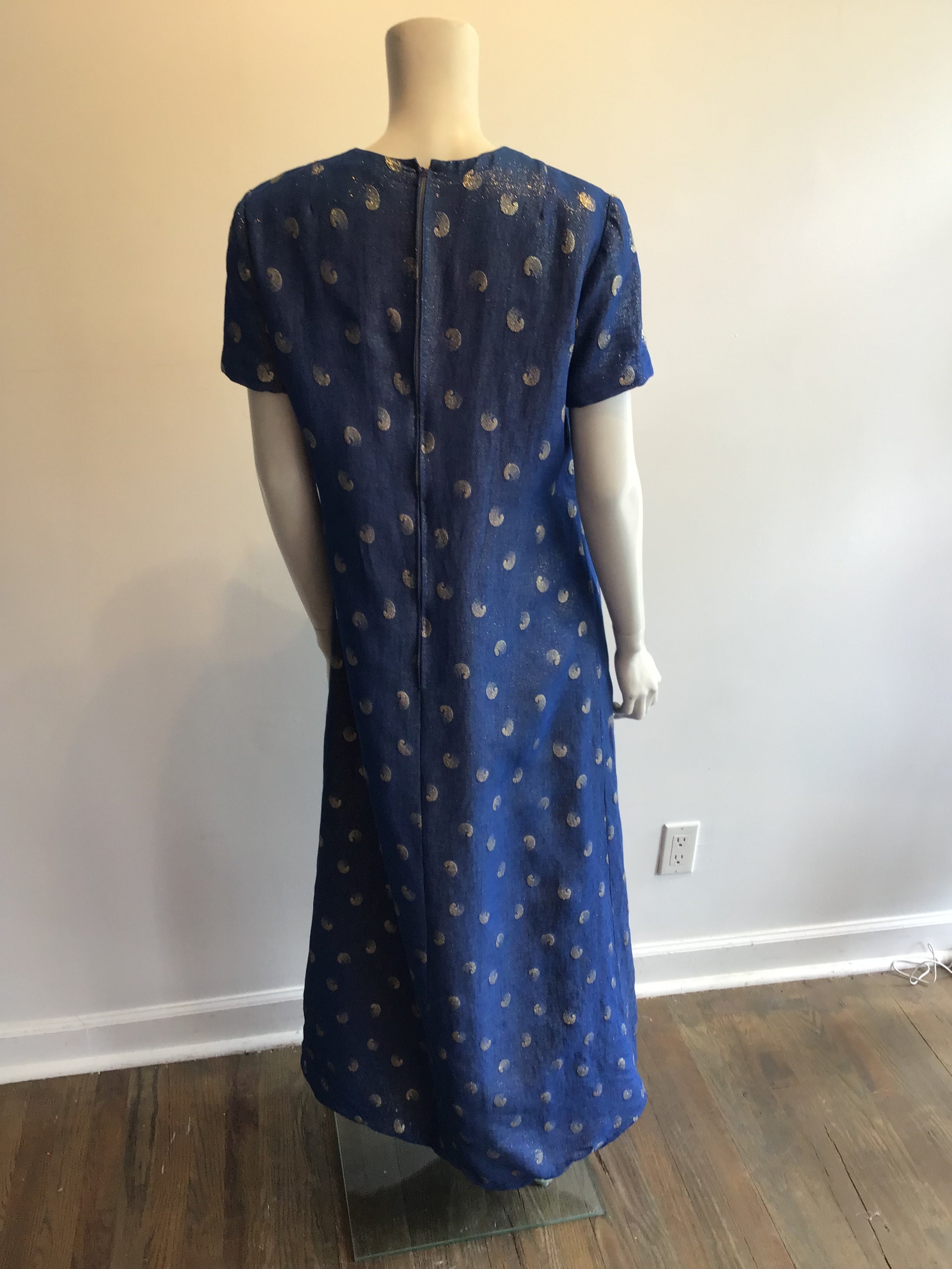 1960’s Blue Lamé Maxi Dress with Jacket Size 16