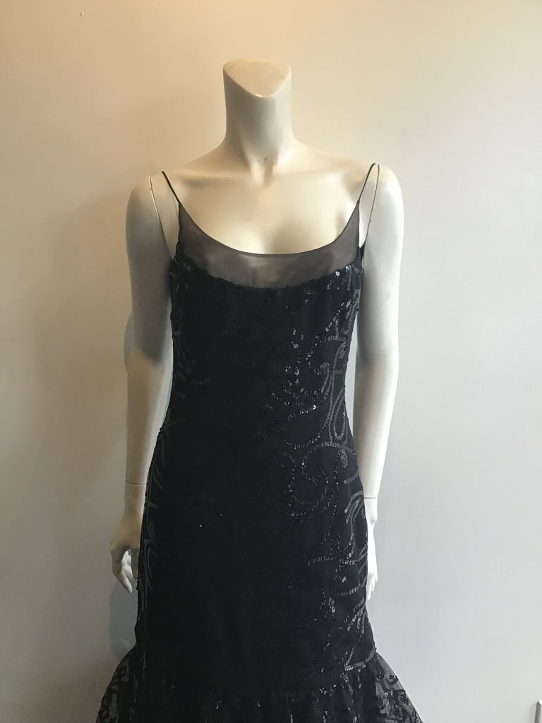 1990 Scaasi Black Sequined Tiered Evening Dress size 6/8 unworn with tags