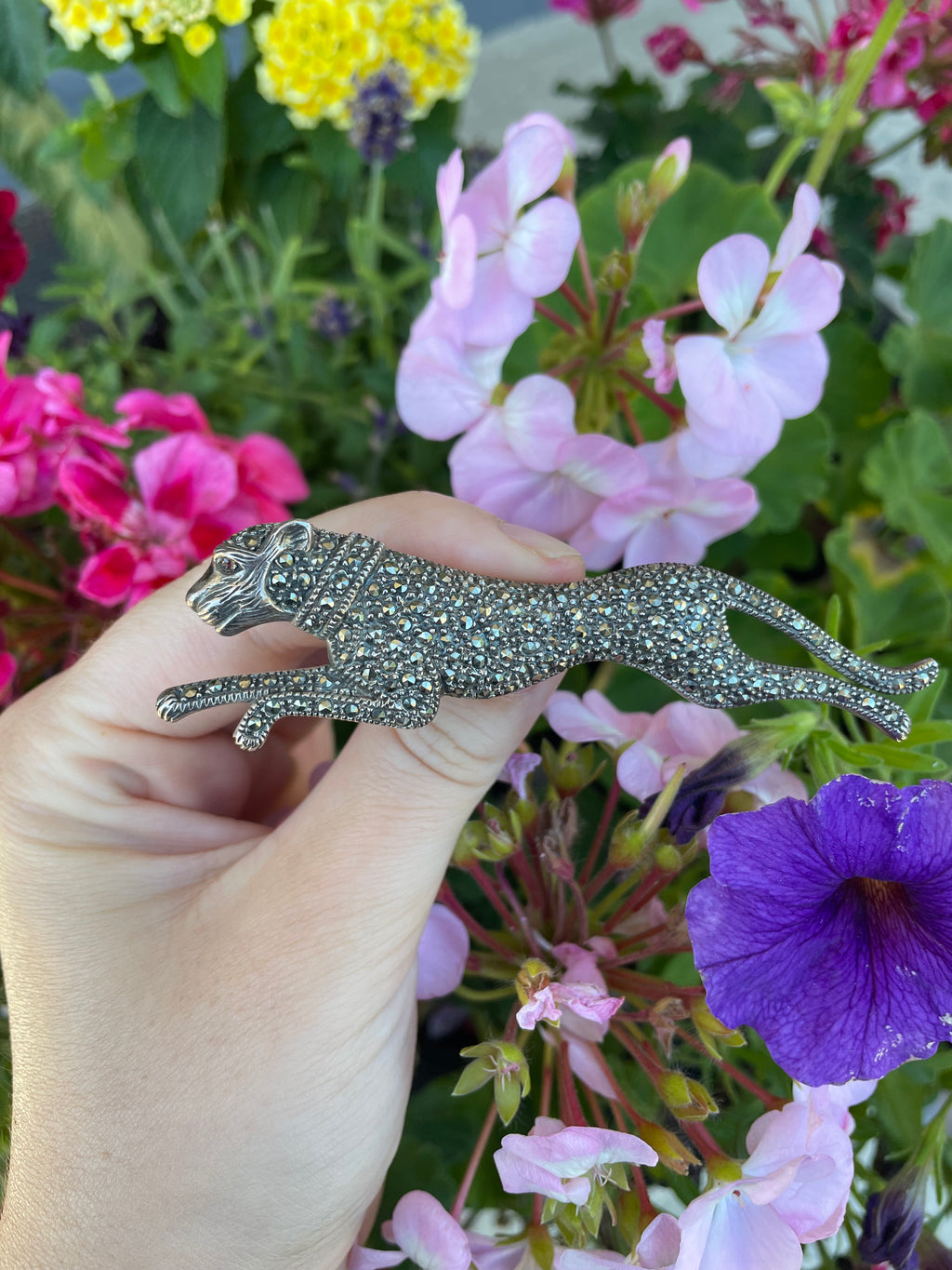 Vintage Sterling and marcasite jaguar pin