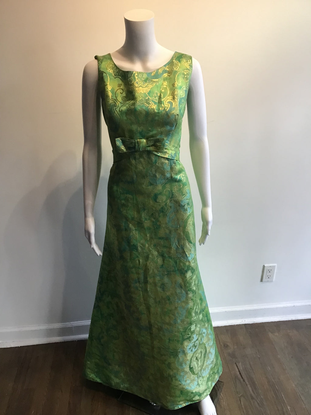 1960’s Phillip Hulitar Green and Gold Lamé Evening Dress Size 10