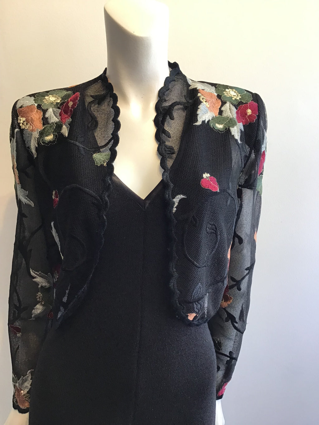 1990’s E L Ana Black Wool Maxi Dress with Bolero Size 8
