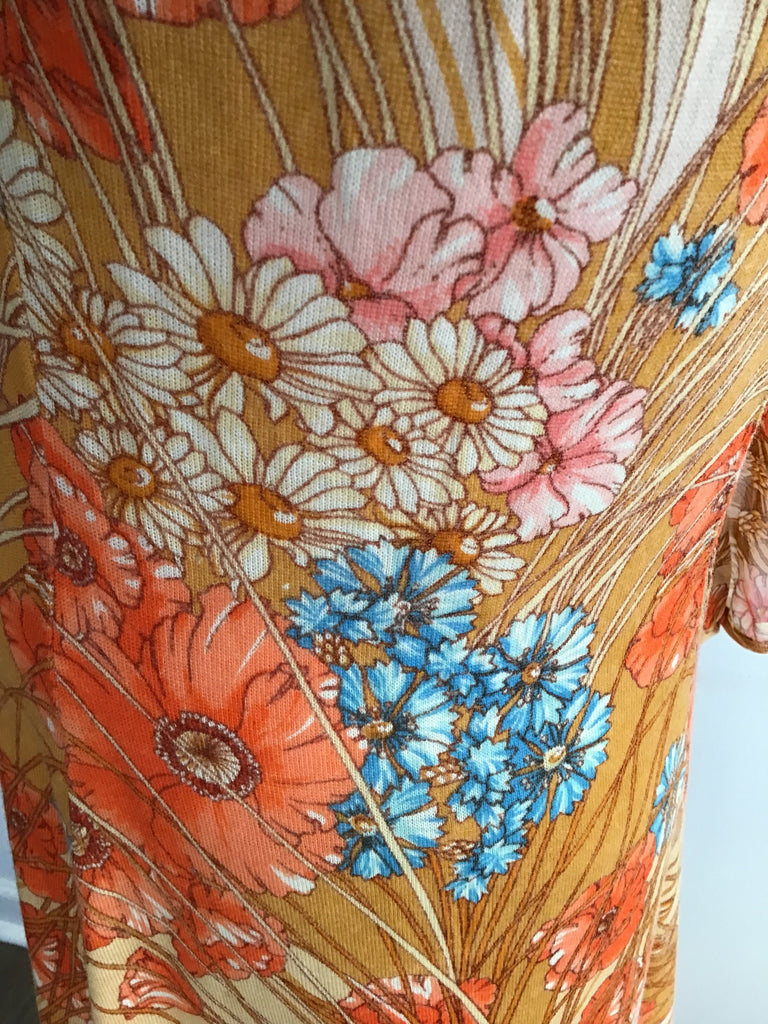 1970s Goldworm  Printed Silk/Wool Blend Dress  Size 8