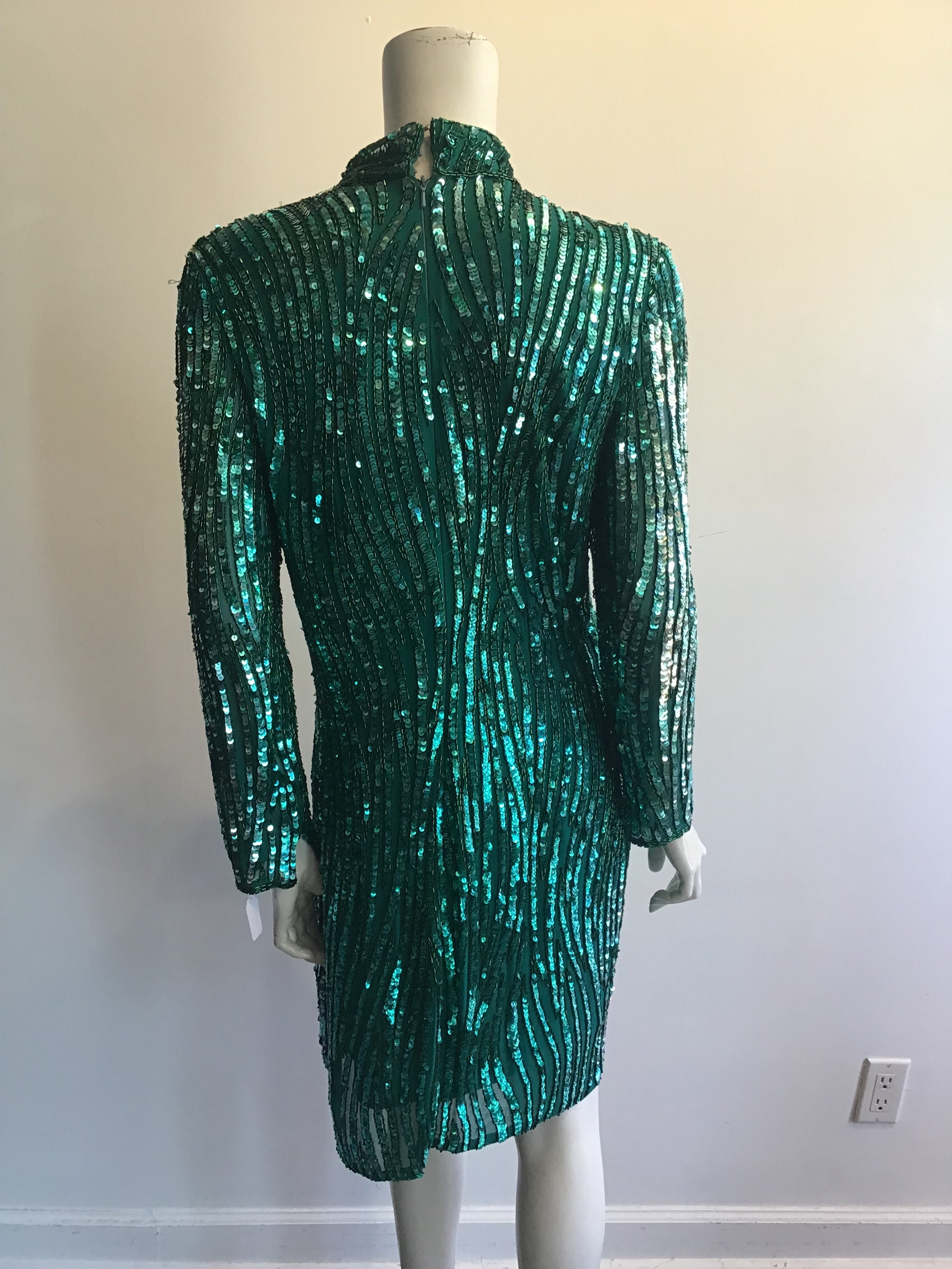 1980’s Green Sequined Cocktail Dress Size 12