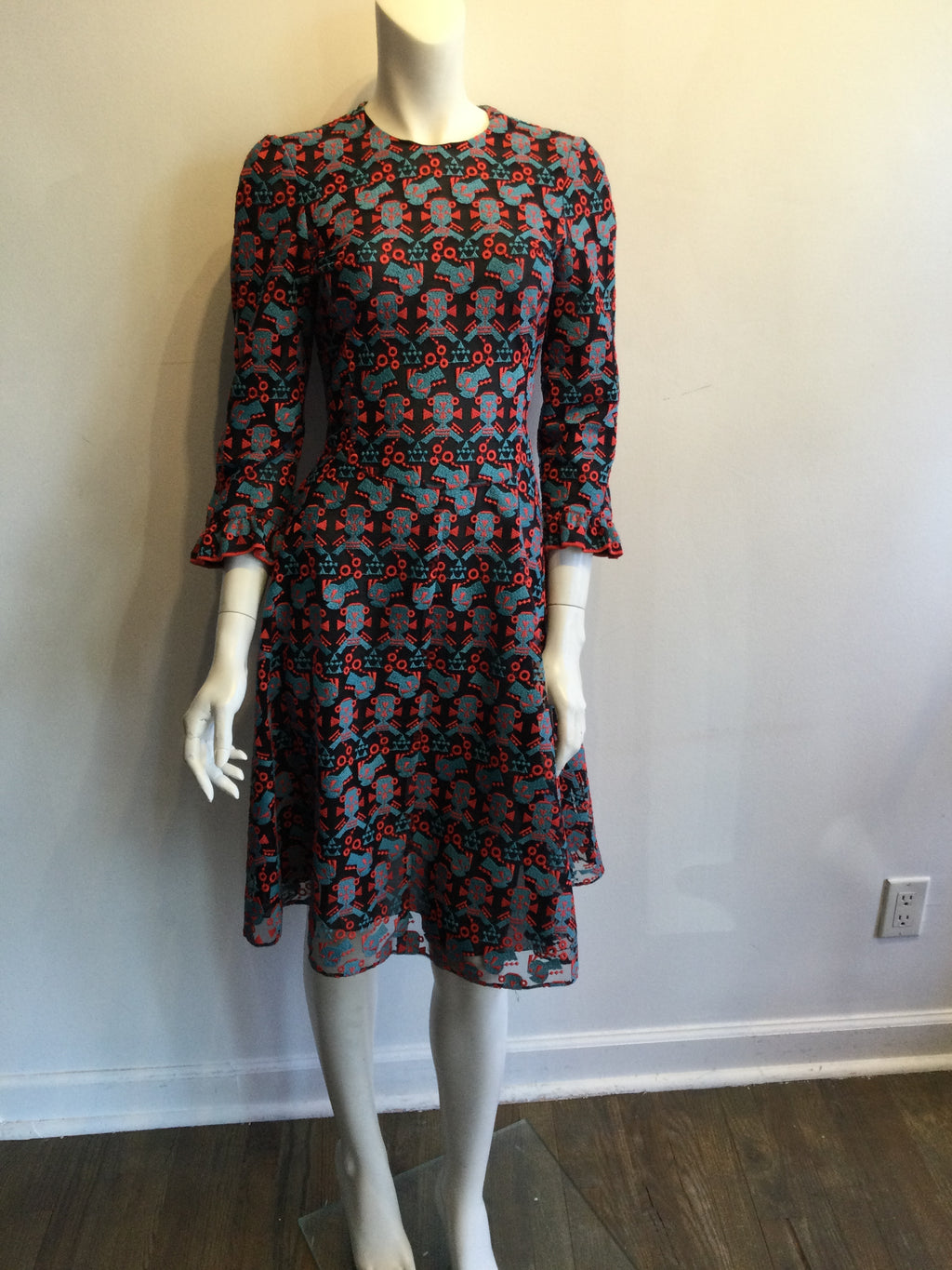 2000’s Armani Red and blue Embroidered Net Dress Size 8