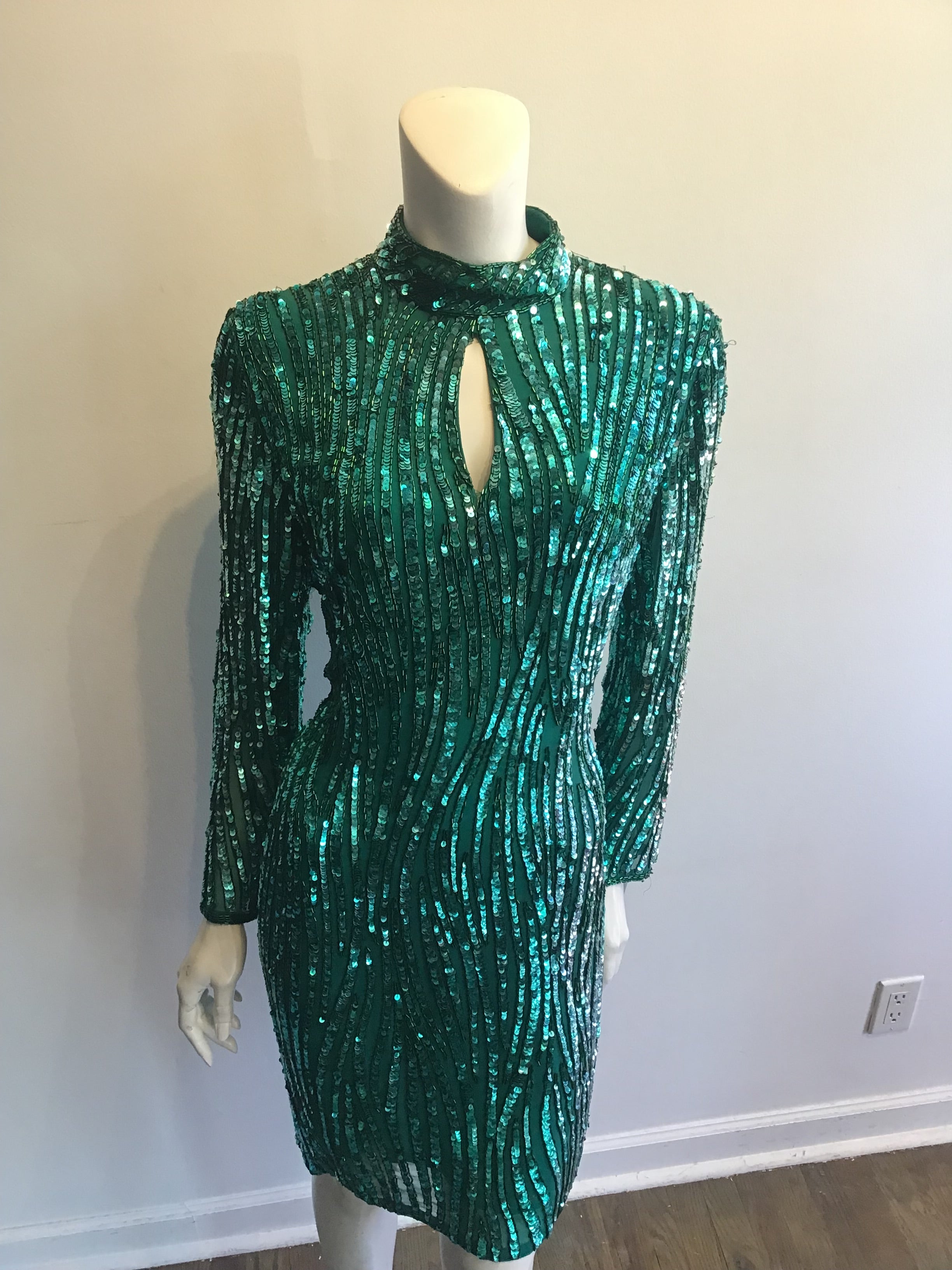 1980’s Green Sequined Cocktail Dress Size 12