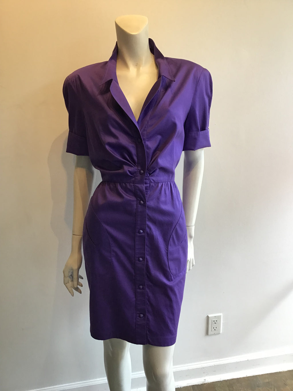 1980’s Thierry Mugler Purple Polished Cotton Dress Size 10