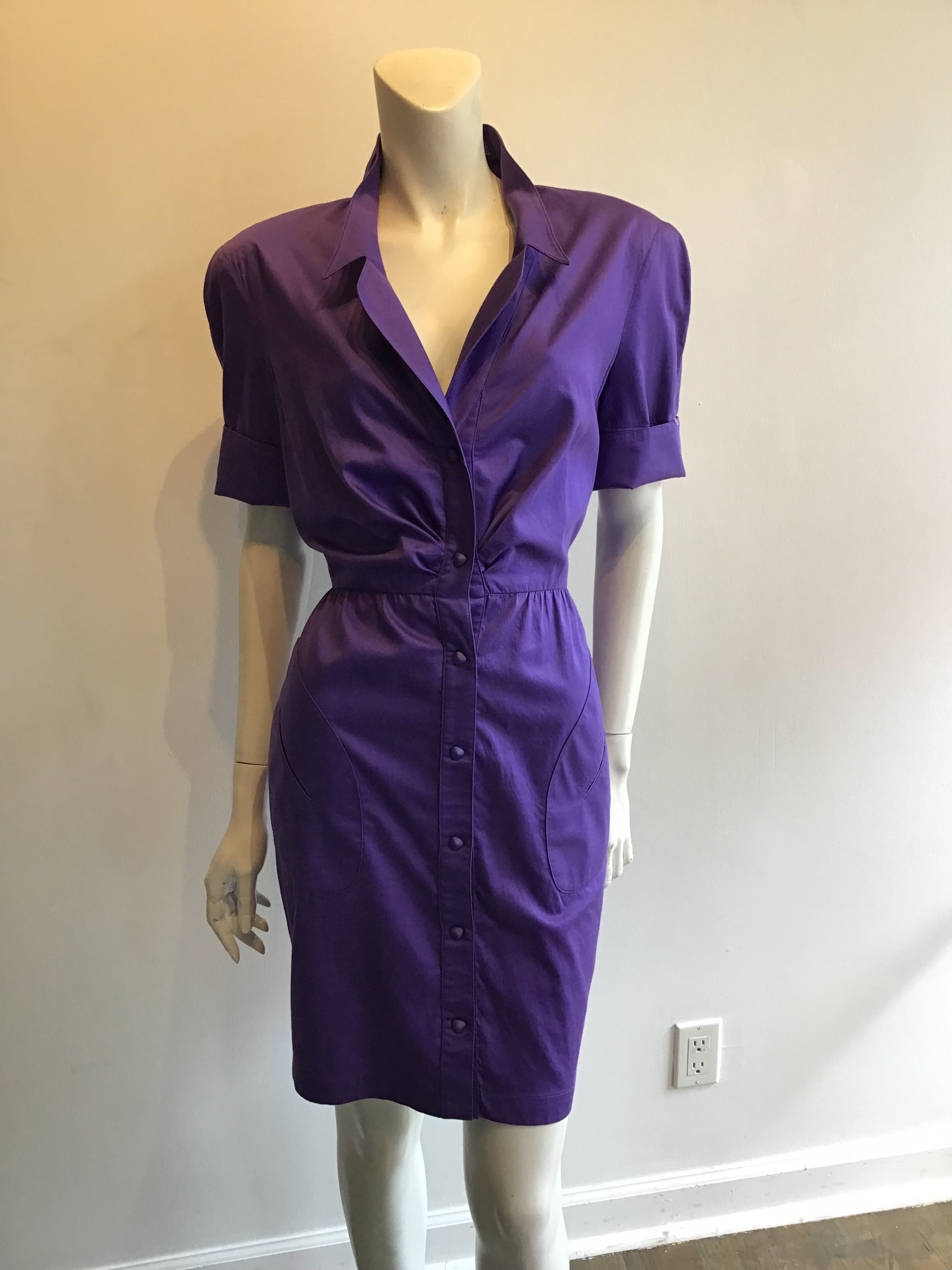 1980’s Thierry Mugler Purple Polished Cotton Dress Size 10