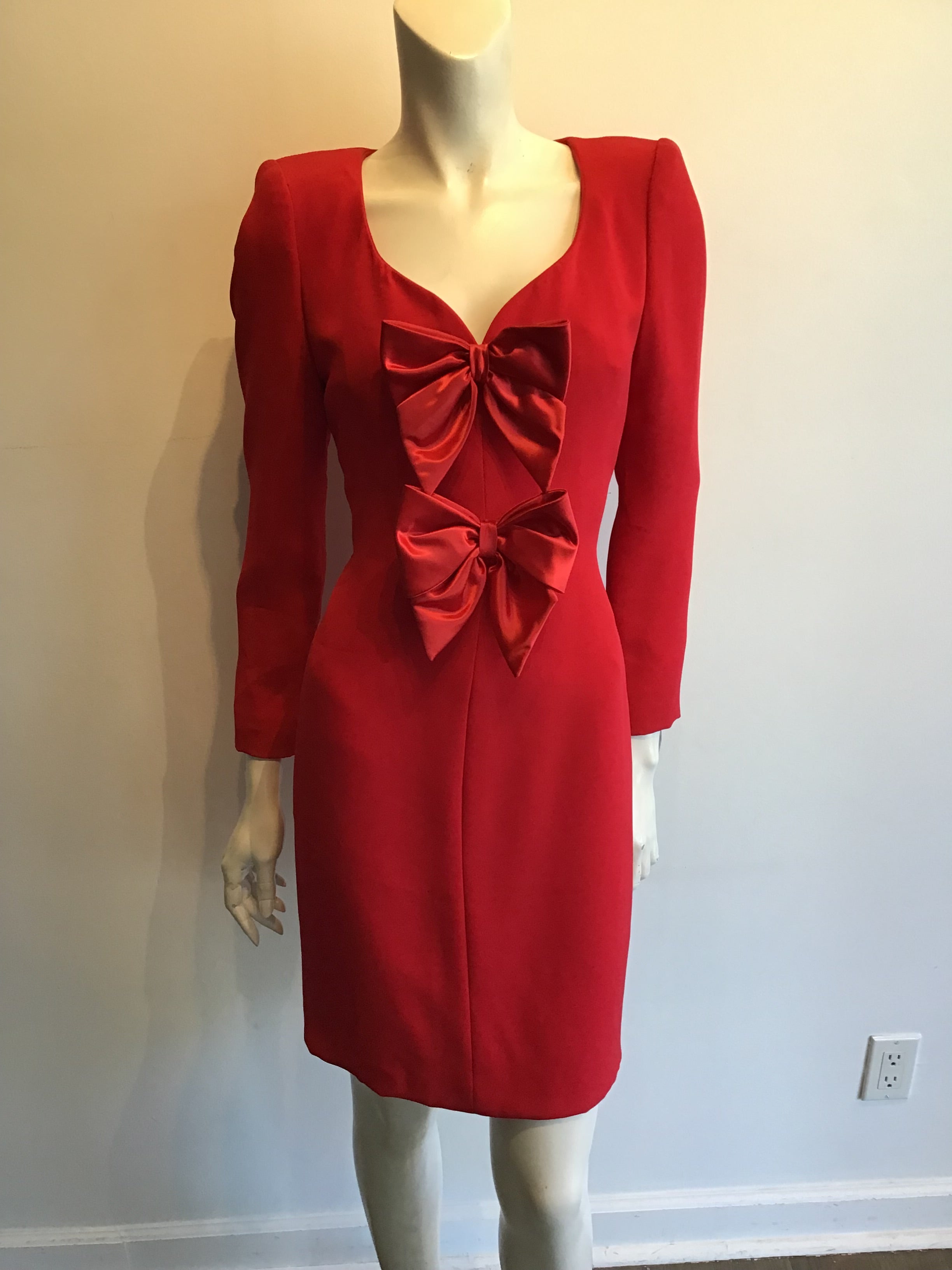 1980’s Red Crepe Fernando Pena  Cocktail Dress Size 8