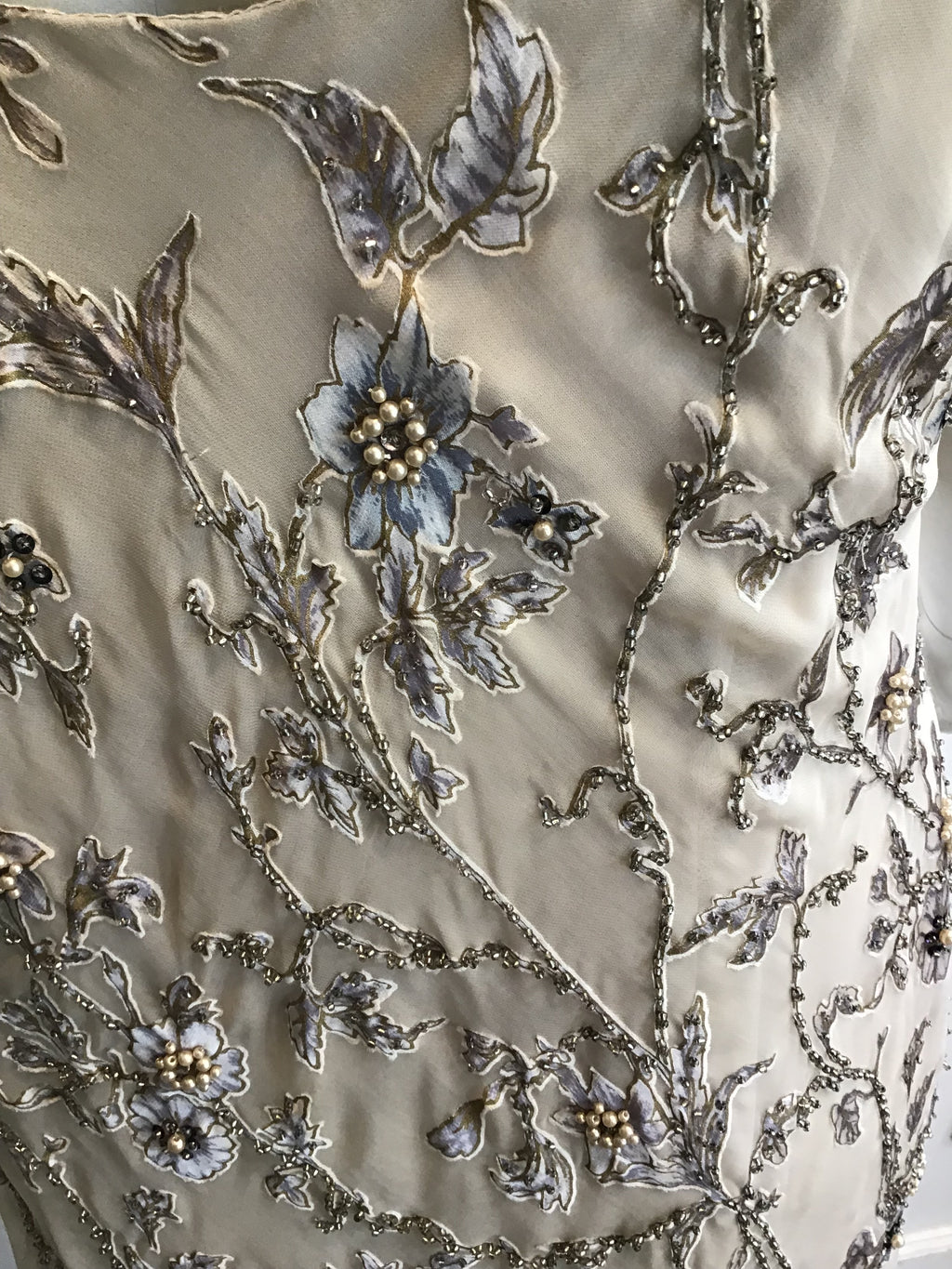 1990s Victoria Royal Taupe Silk Evening Gown Size 16