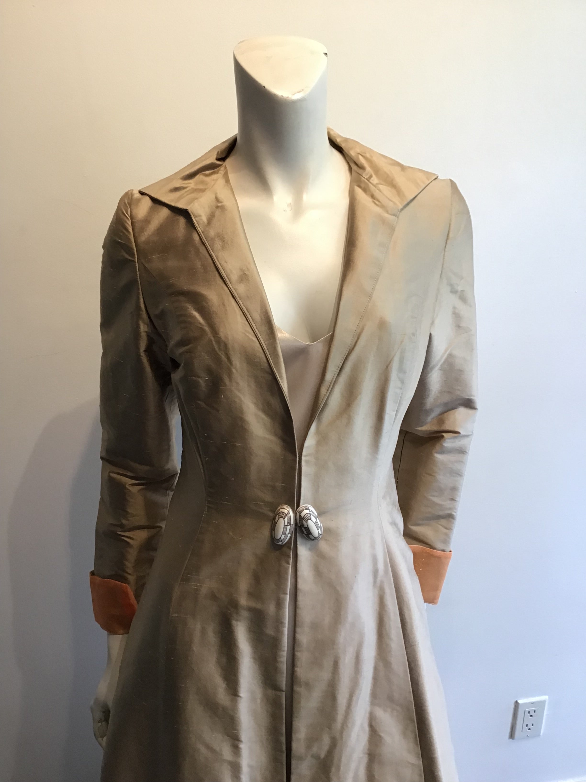 2000’s Silk 2 Piece Cream Bronze Wedding Dress Size 8