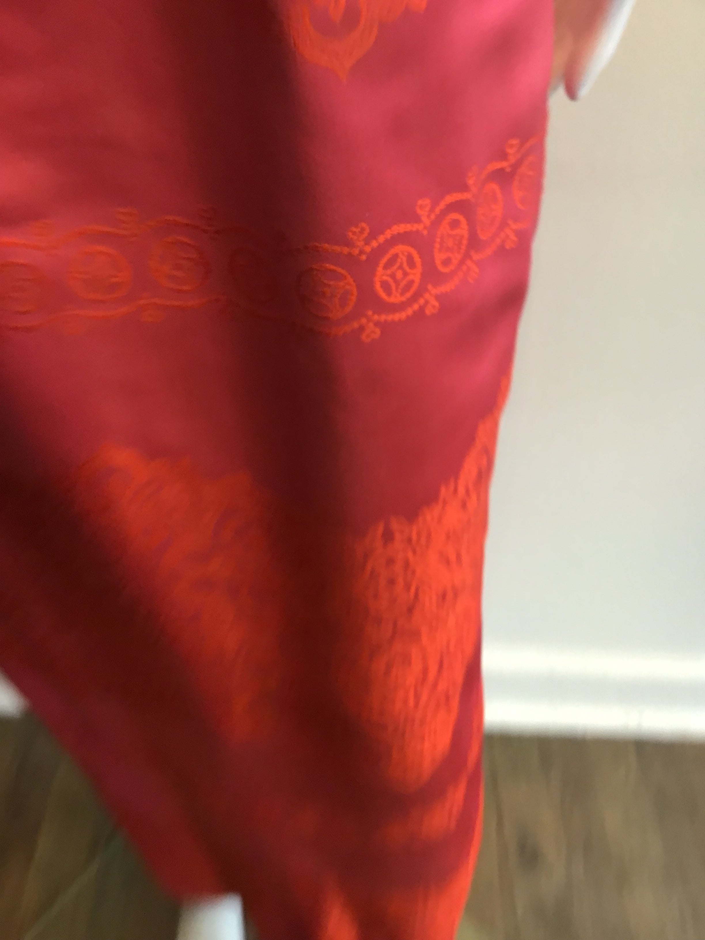 1960’s Jax Red and Orange Silk Dress with Shawl Size 4