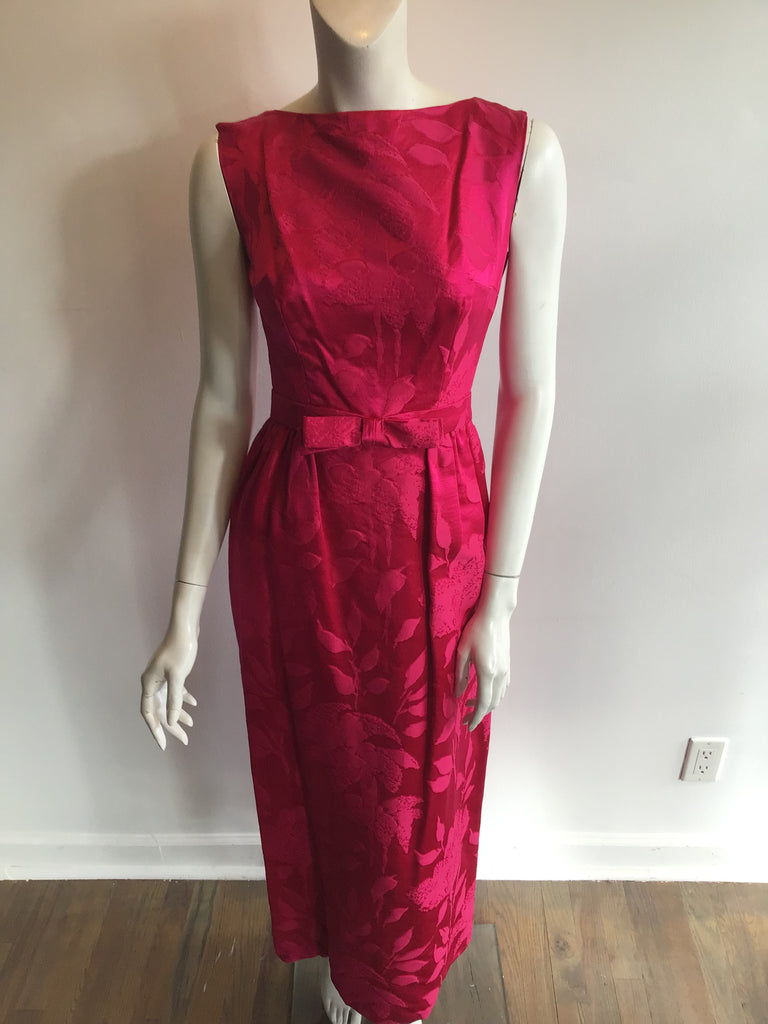 Vintage 1960s De Penna Raspberry Silk brocade evening dress