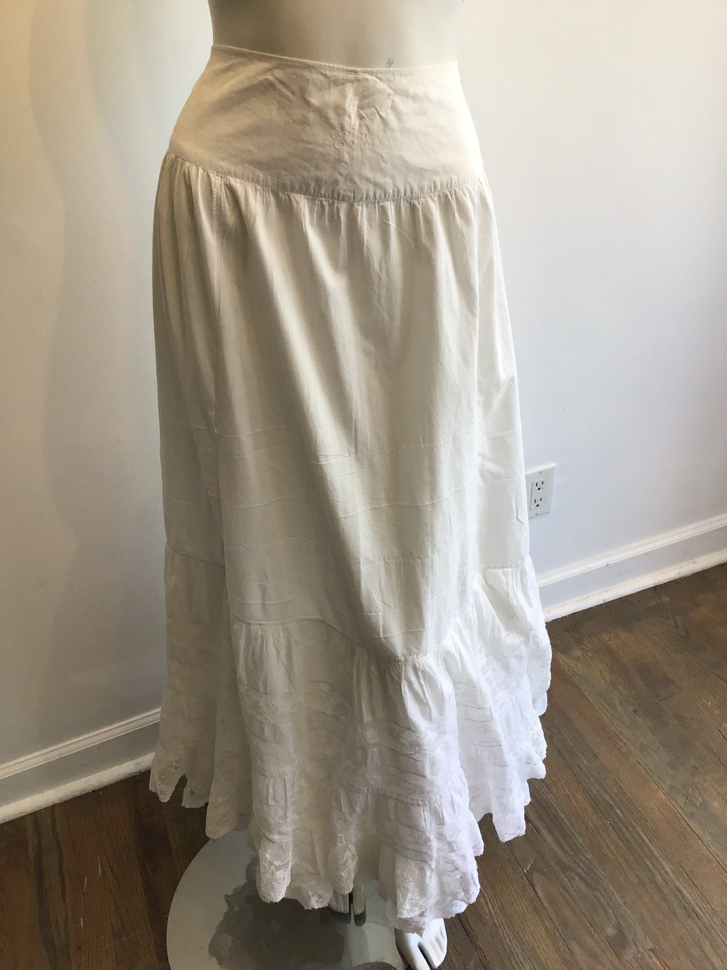 Victorian White Cotton and Lace Petticoat