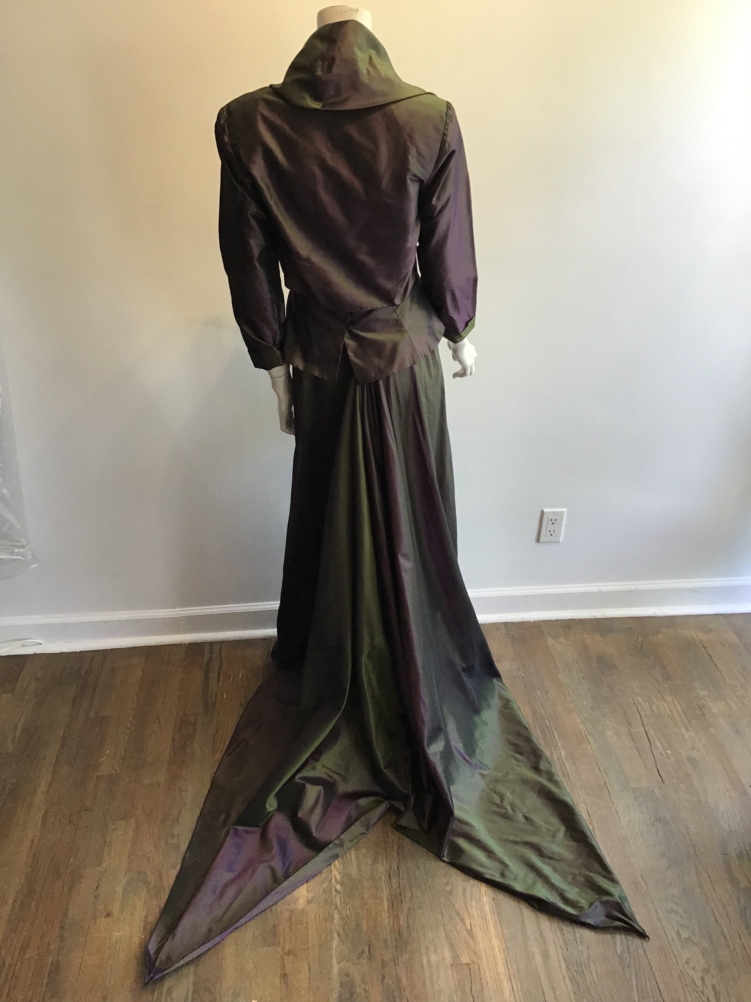 1990’s Maria Pinto Silk Taffeta Green/Purple 3 Piece Evening Ensemble Size 6