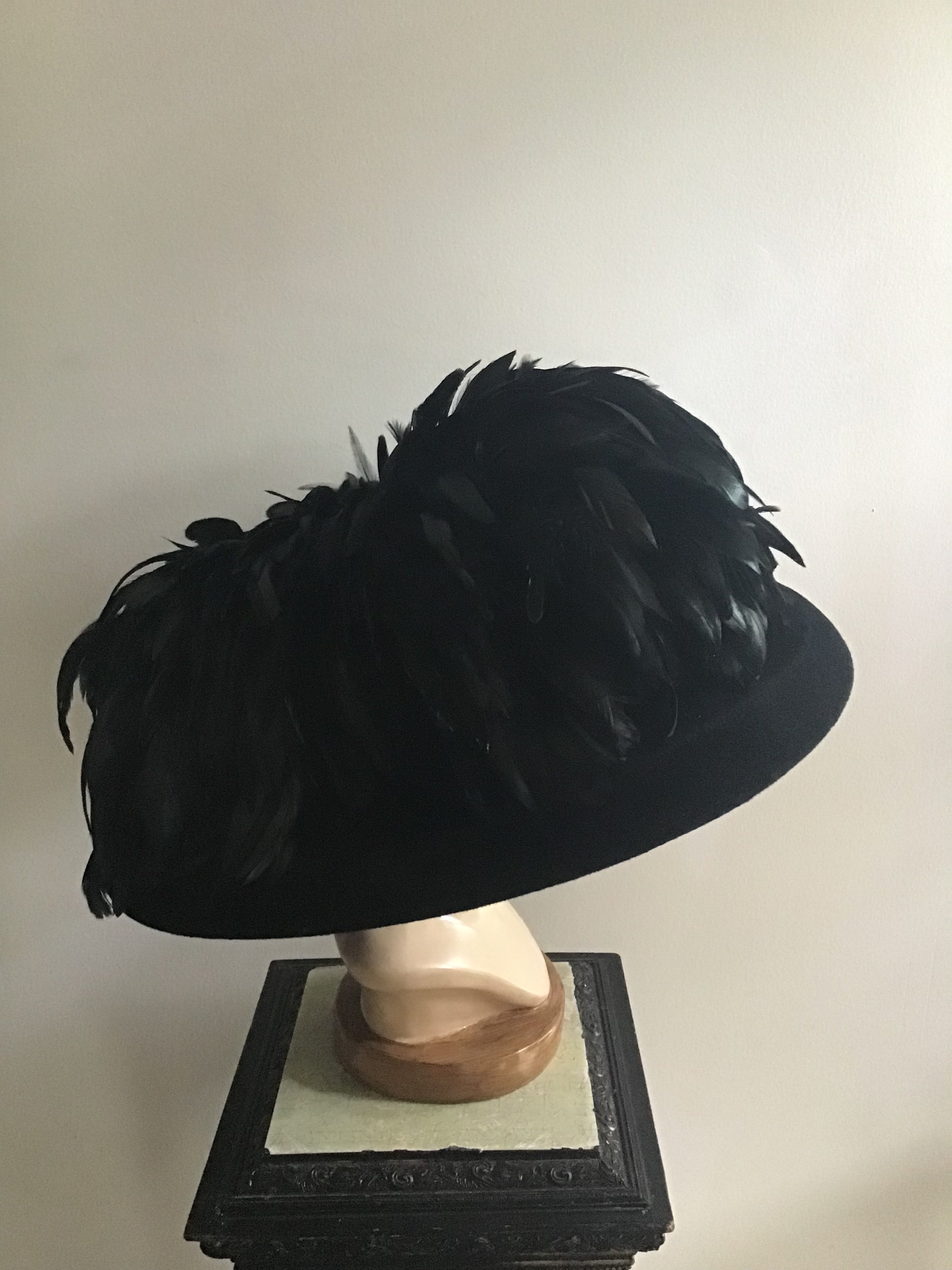 1999 B Michael Couture Black Hat with Feathers