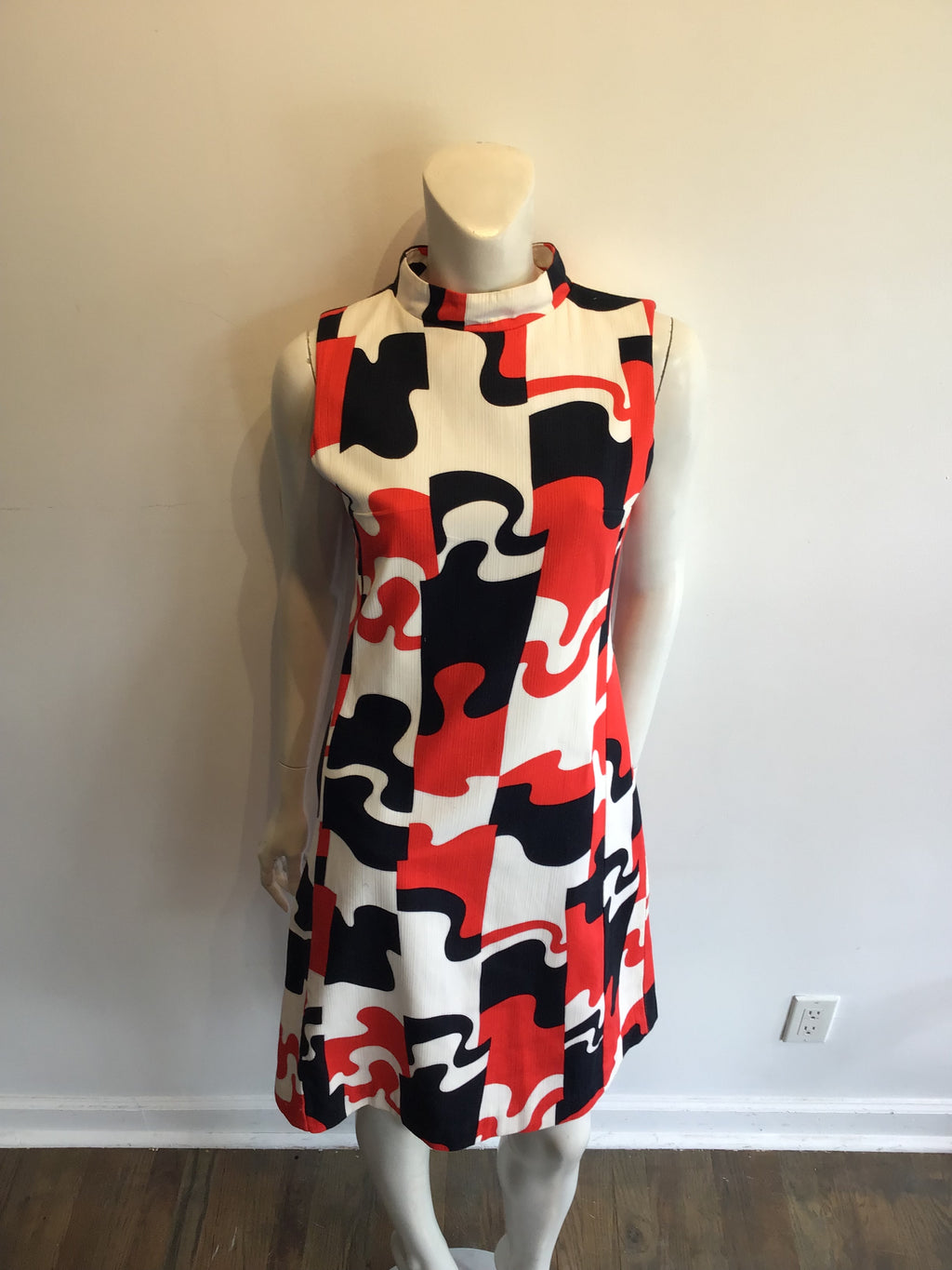 1960’s Cotton Orange,Black,White Janet Lynn Shift Dress Size 8