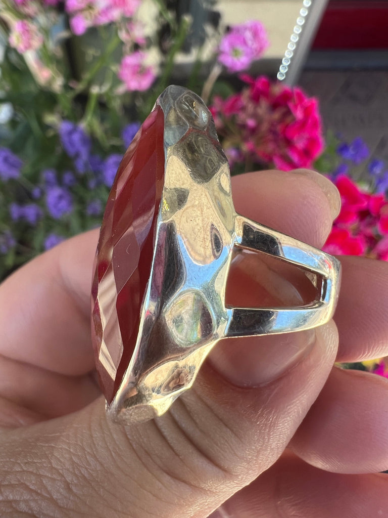 Sterling and Carnelian Faceted Marqui Ring