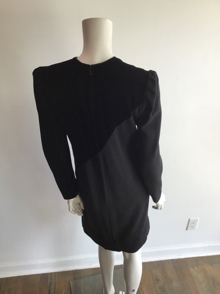 1980’s Black Wool and Silk Velvet Cocktail Dress Size 10