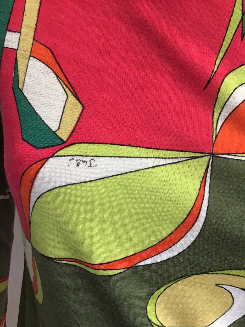 1960s Emilio Pucci Green and Red Cashmere/silk blend printed Shift Dress-size 6