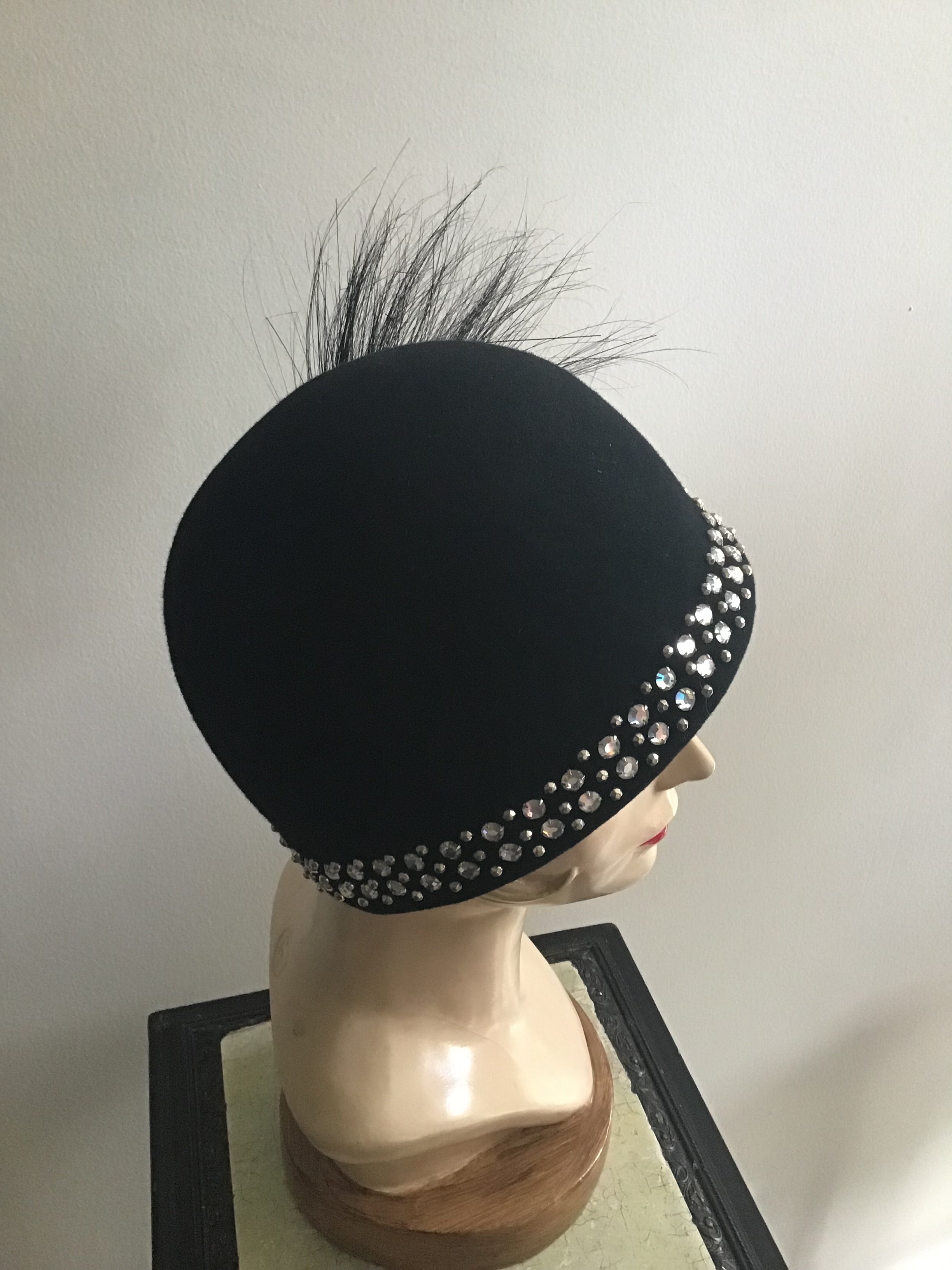 1960s Adolfo II Black Cloche Style Hat