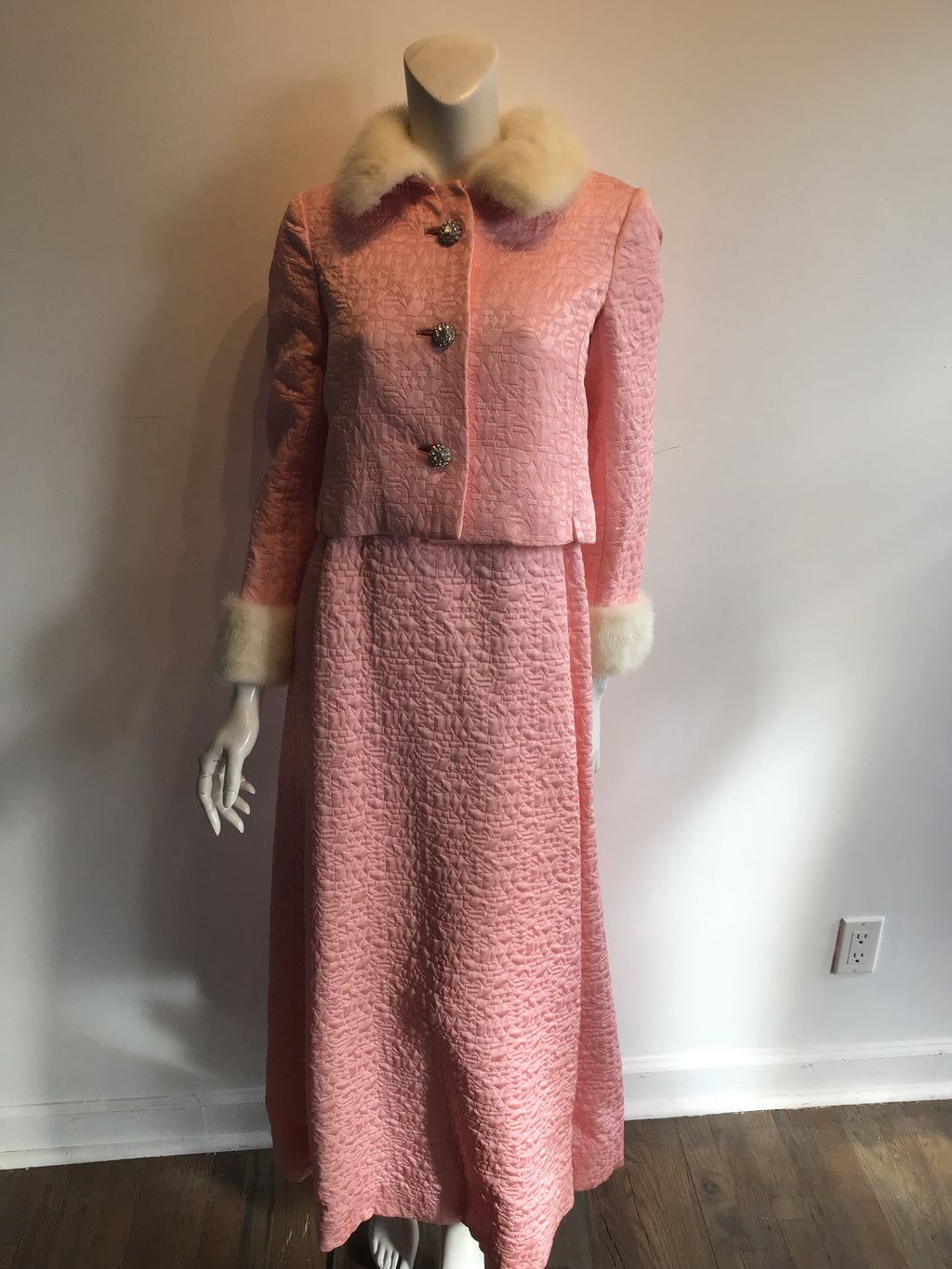 1960s Malcolm Starr Pink Brocaded Dress with Jacket -size 6