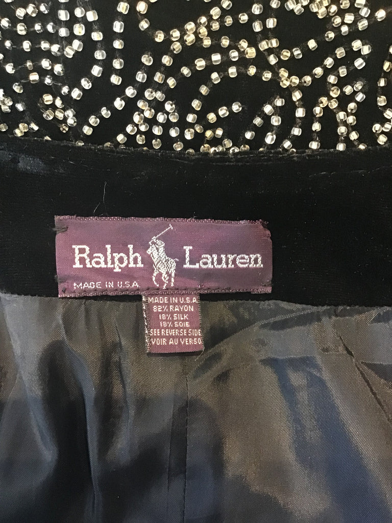 1980's Ralph Lauren Spectacular  Black Silk Velvet Cape With Crystal Beading