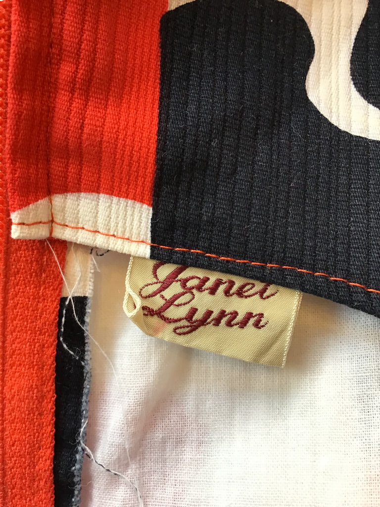1960’s Cotton Orange,Black,White Janet Lynn Shift Dress Size 8