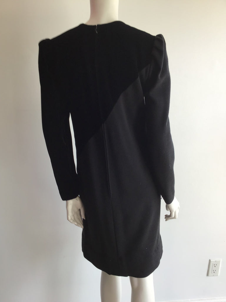 1980’s Black Wool and Silk Velvet Cocktail Dress Size 10