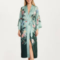 Long Satin Kimono Robe with Tie Waist and Artistic Floral Pr