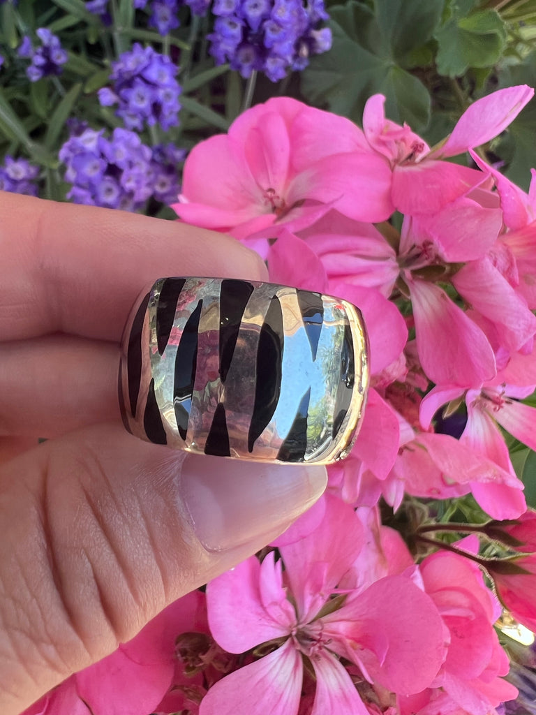 Sterling Silver Black Enamel Ring Made in Italy