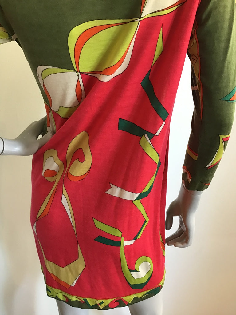 1960s Emilio Pucci Green and Red Cashmere/silk blend printed Shift Dress-size 6