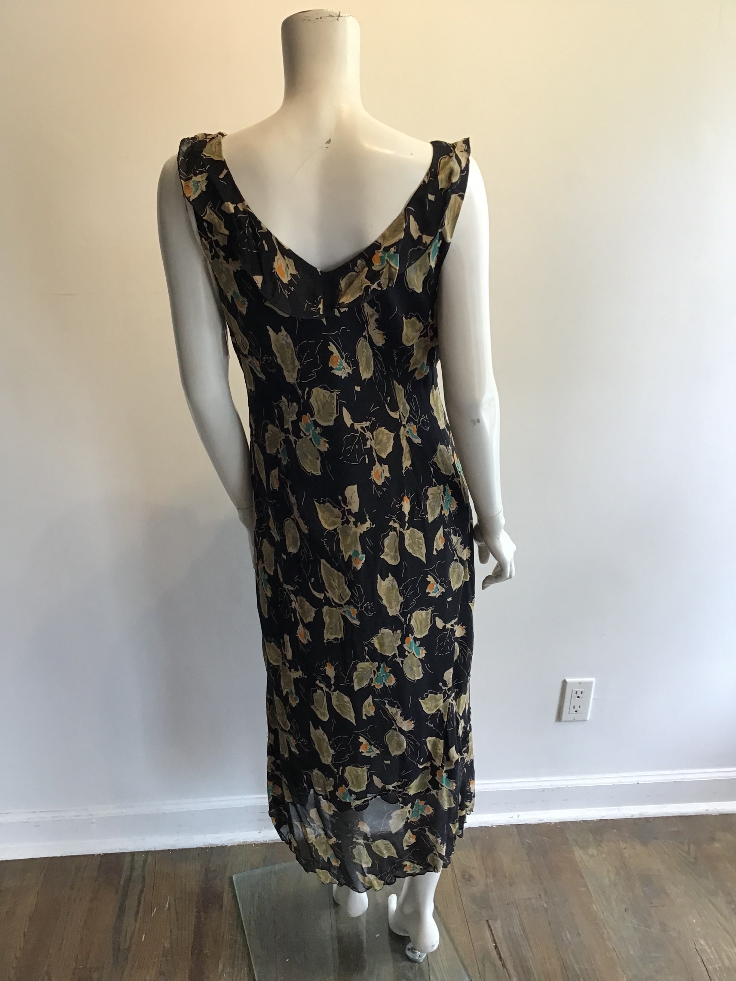 2000’s Lapis Black Floral Chiffon Maxi Dress Size 16