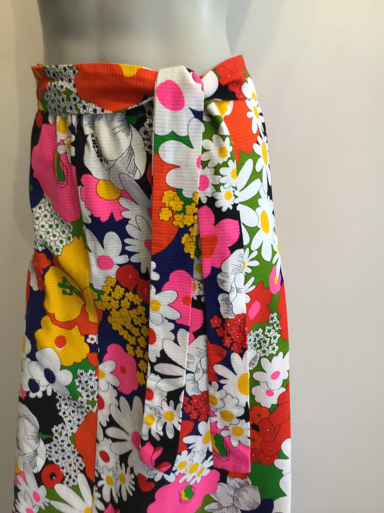 1970s Multicolor Floral Cotton Maxi Skirt Size 12