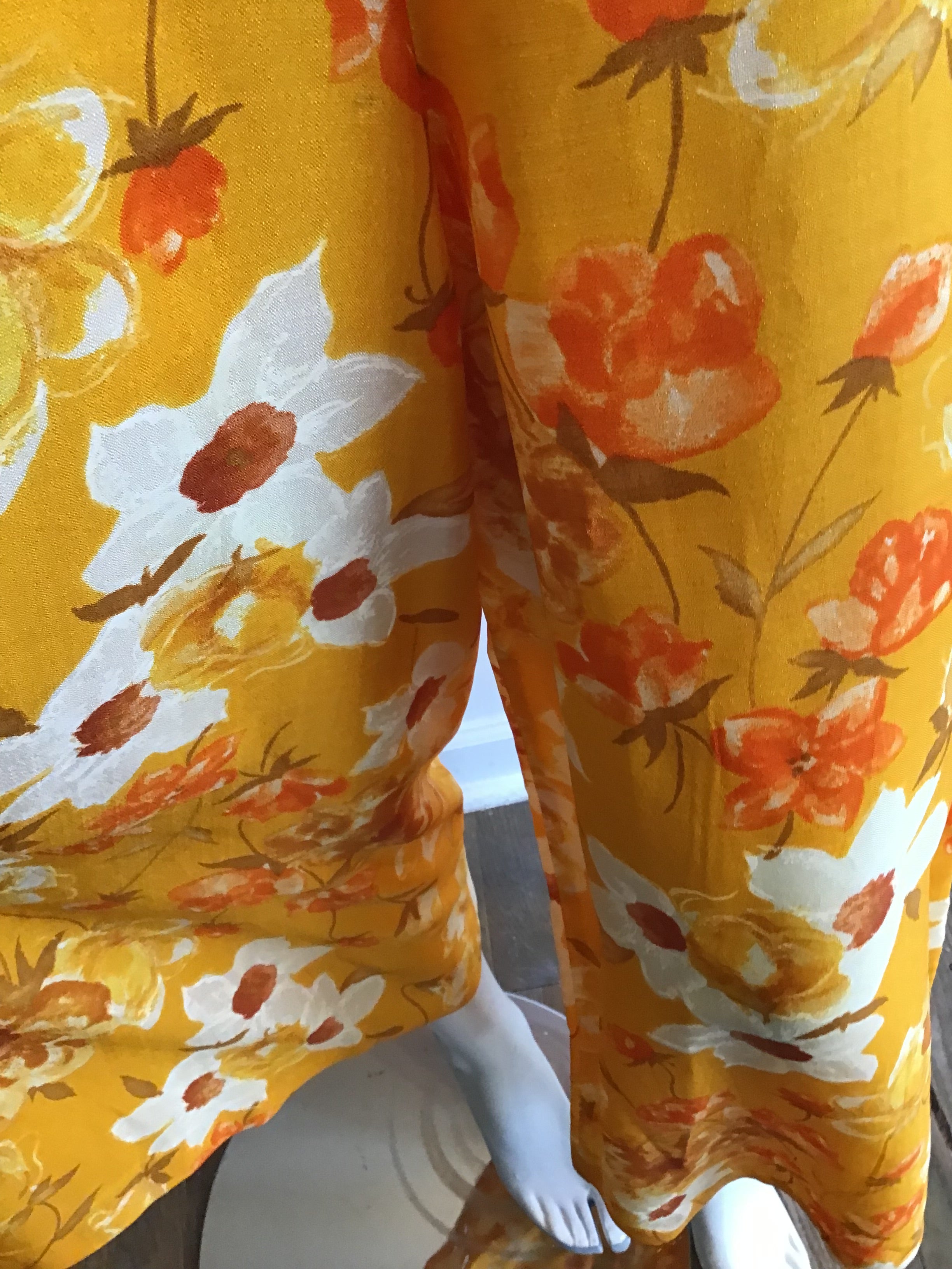 1960’s Deep Yellow  Floral Cotton Blend Janet Lynn Jumpsuit Size 8