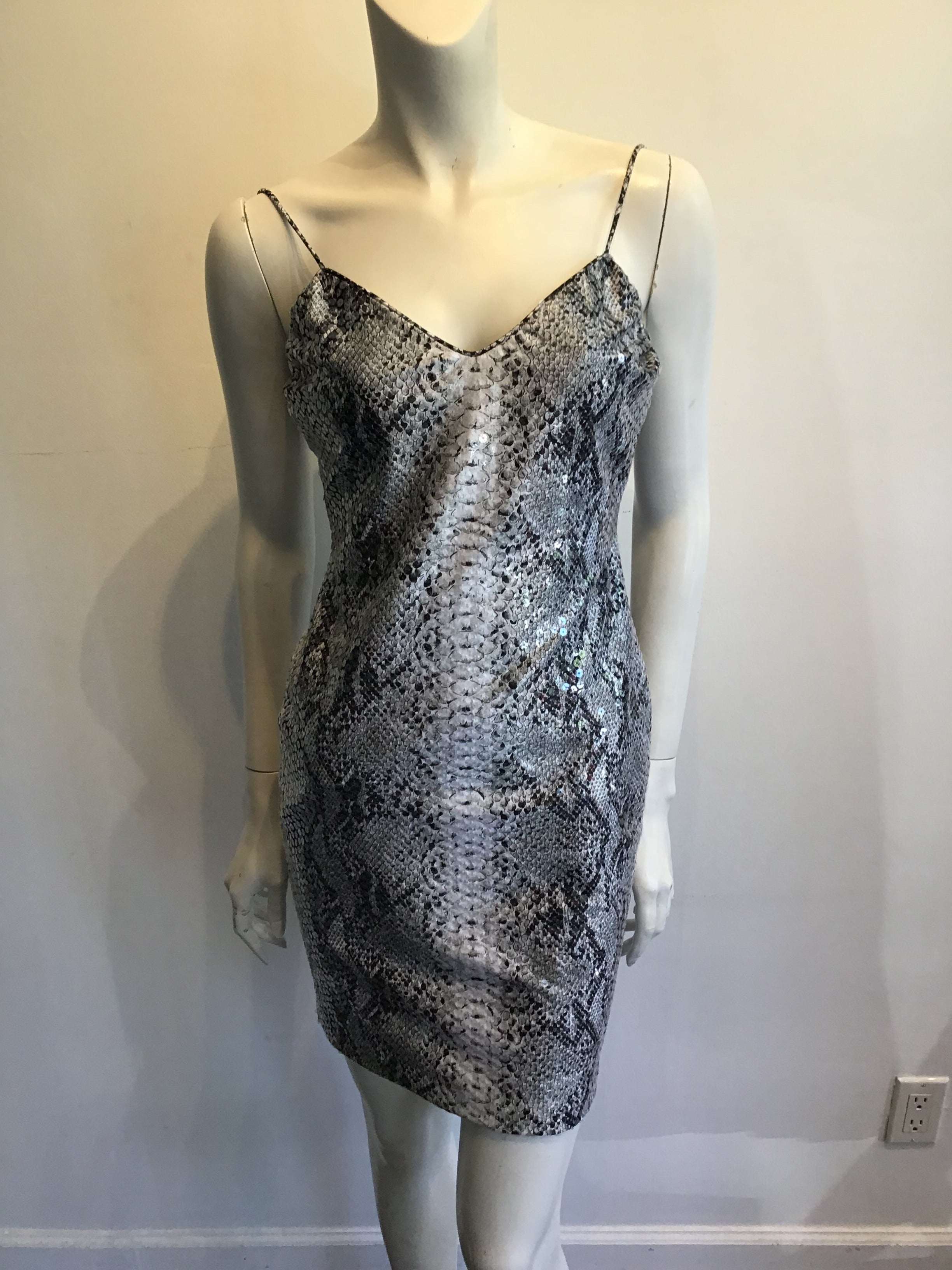 Late 1980s Eva Chun Sequined Python Print Dress Size 8