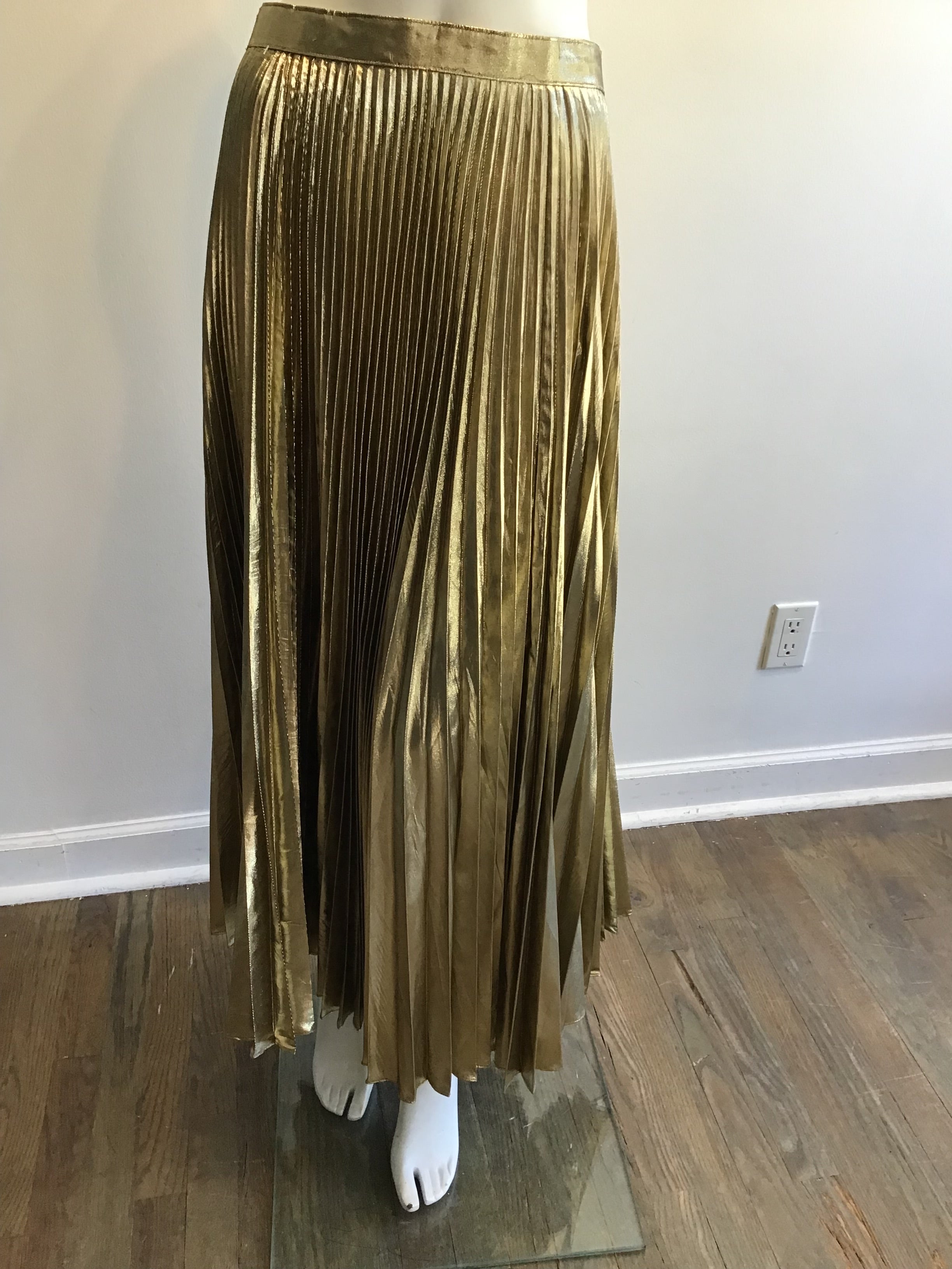 1980’s Adolfo Gold Metallic Pleated Skirt Size 8