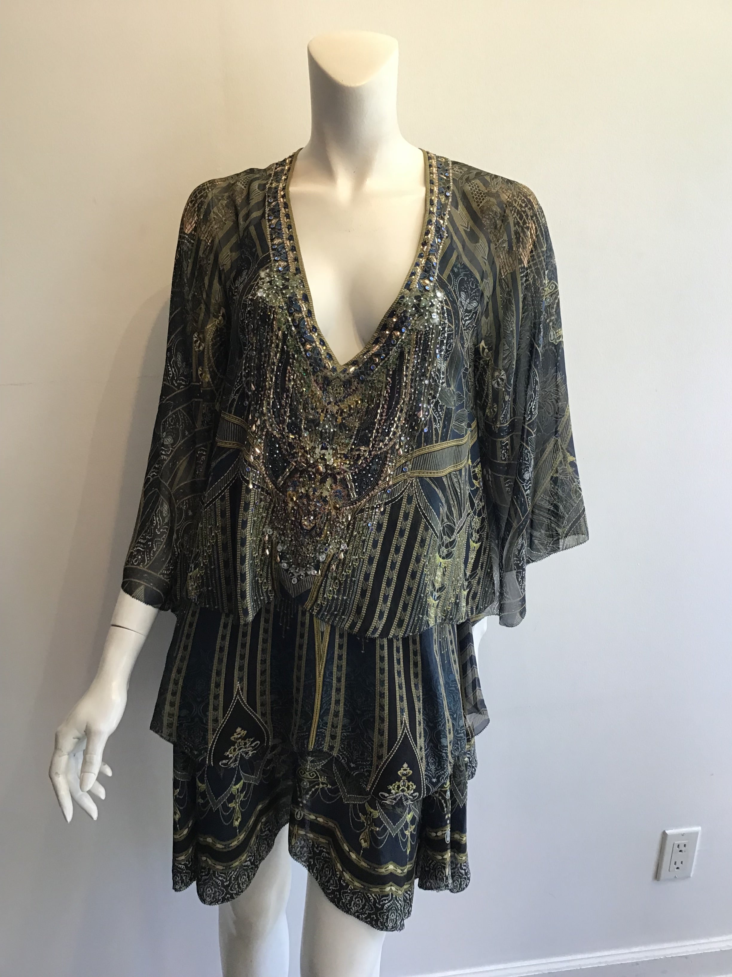 2000’s Camilla Blue and Green Silk Mini Dress Size 8/10