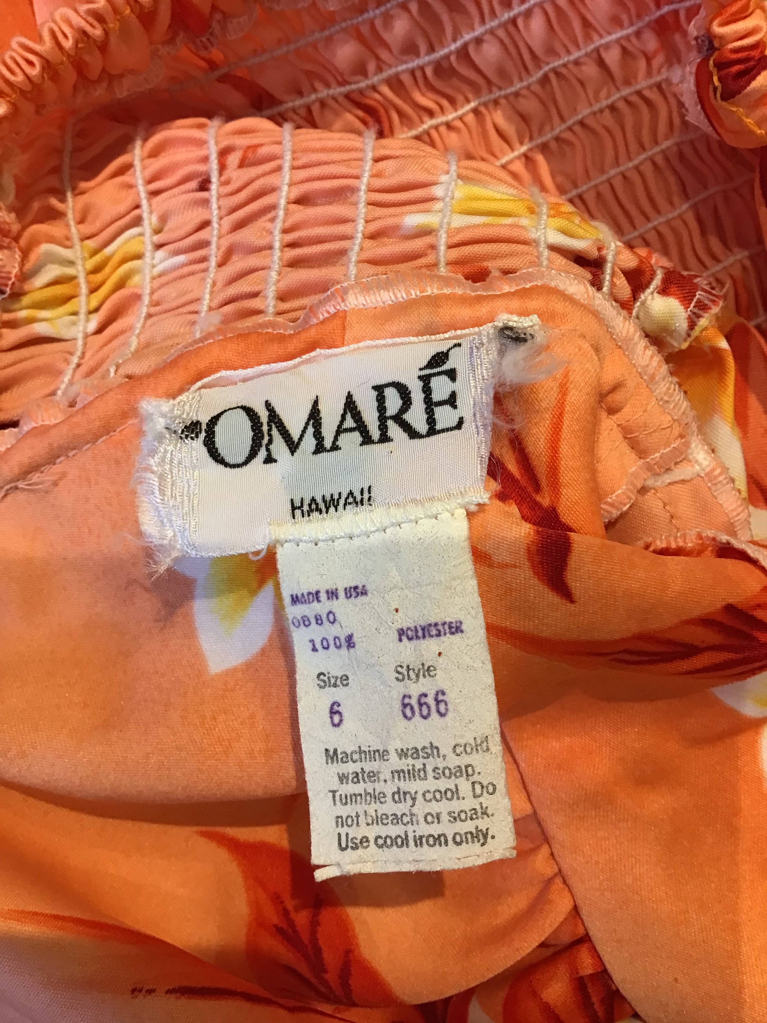 1970s Omare Orange Floral Polyester Halter Dress