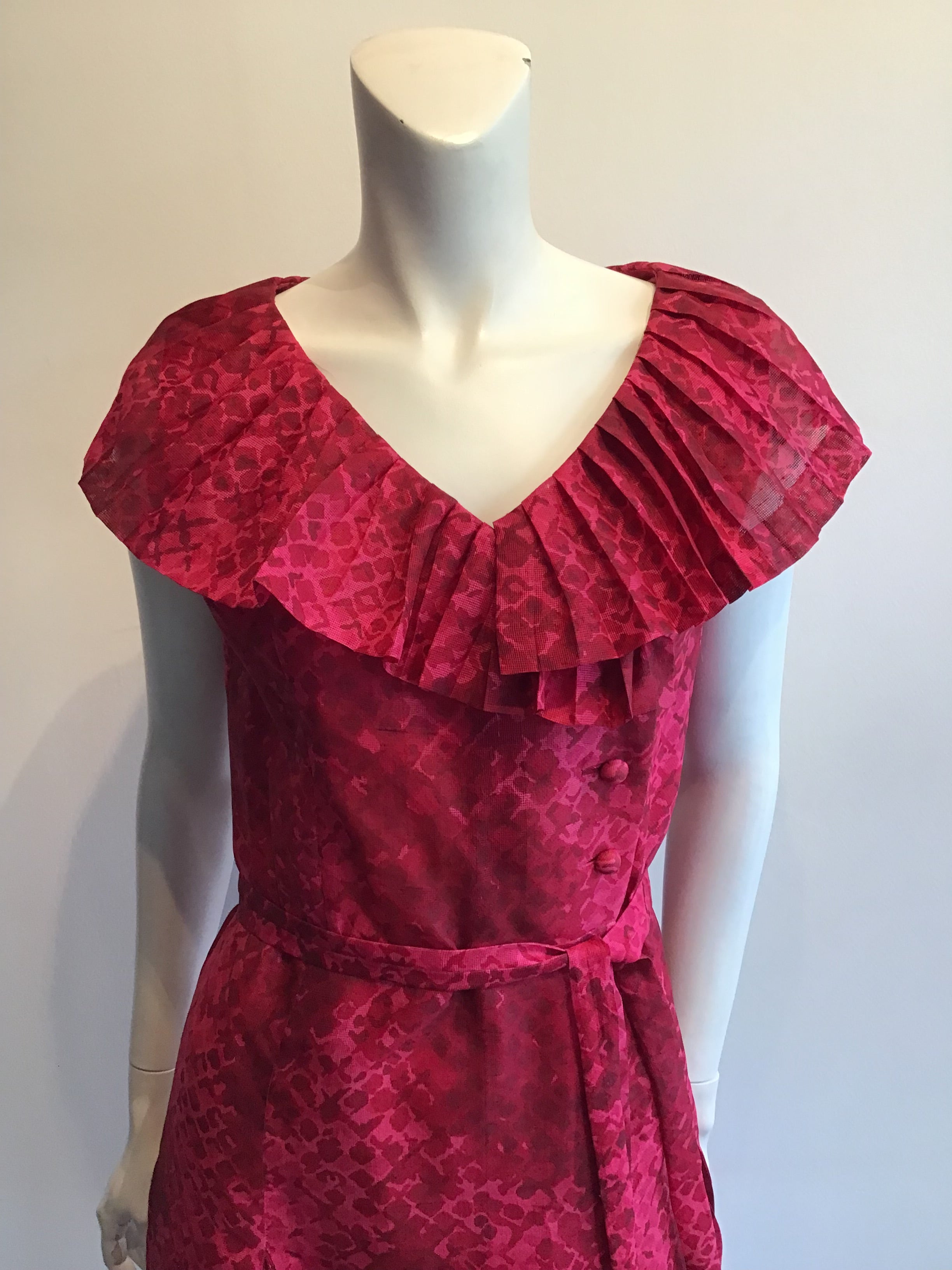 1960s Red and Pink Cotton Net Dress Size 8