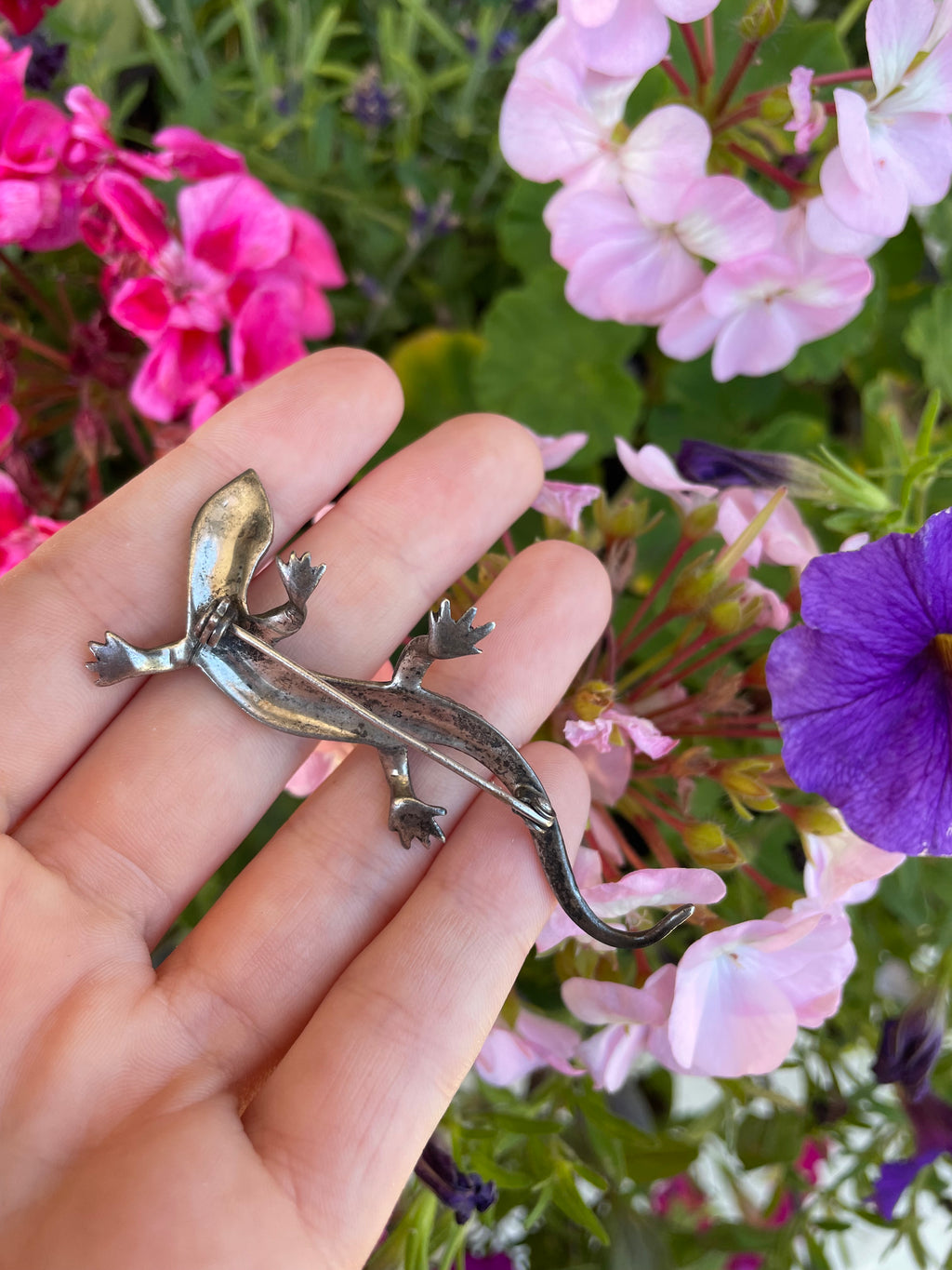 Sterling and Marcasite Vintage 80's Lizard Pin / Brooch