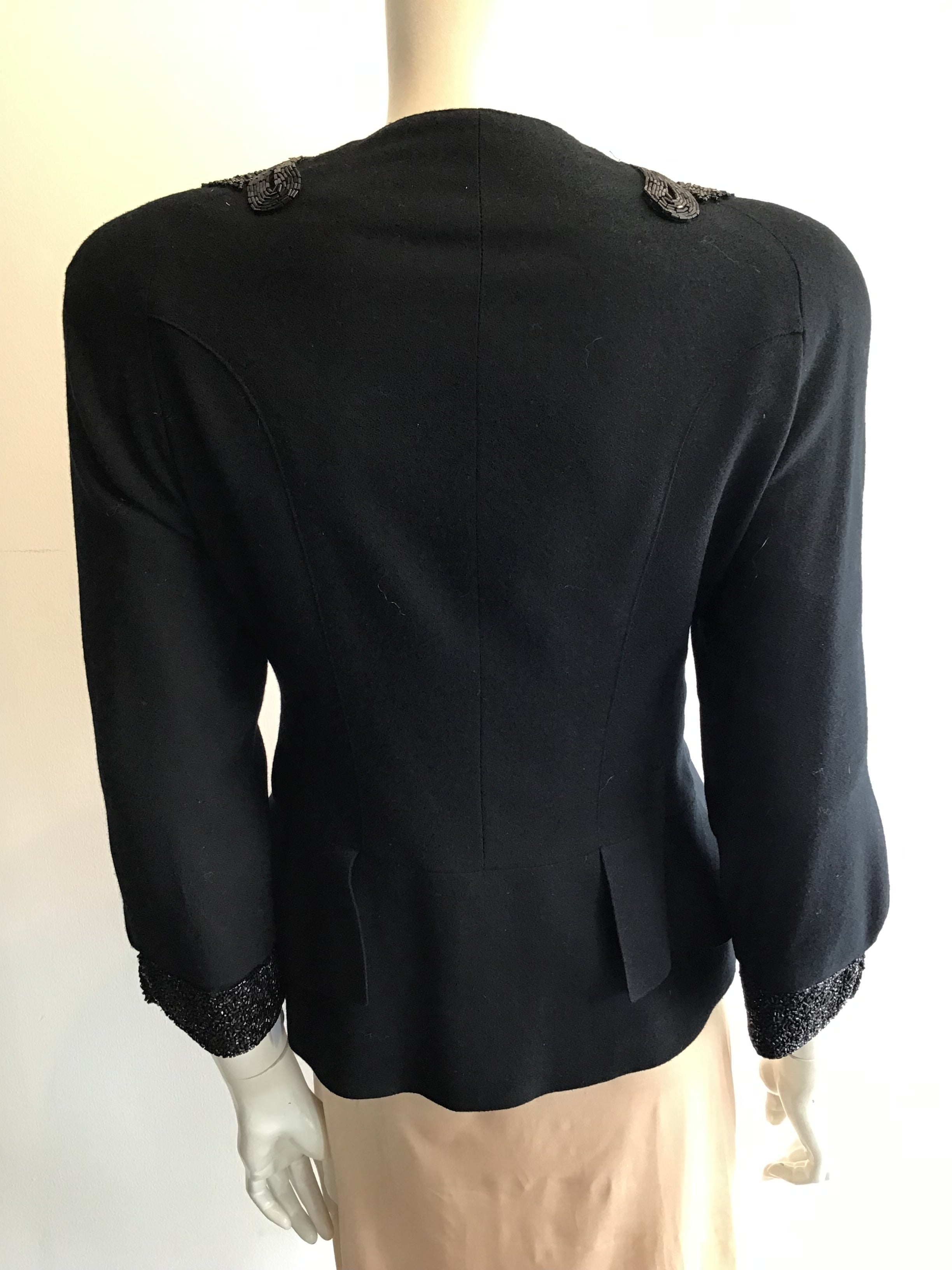 1980’s Black Wool Jacket with Beading Size 8