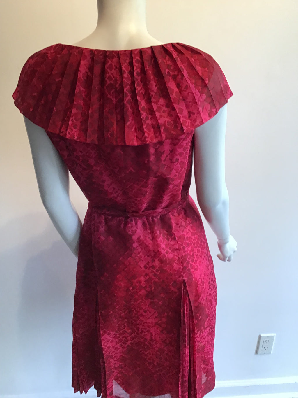 1960s Red and Pink Cotton Net Dress Size 8
